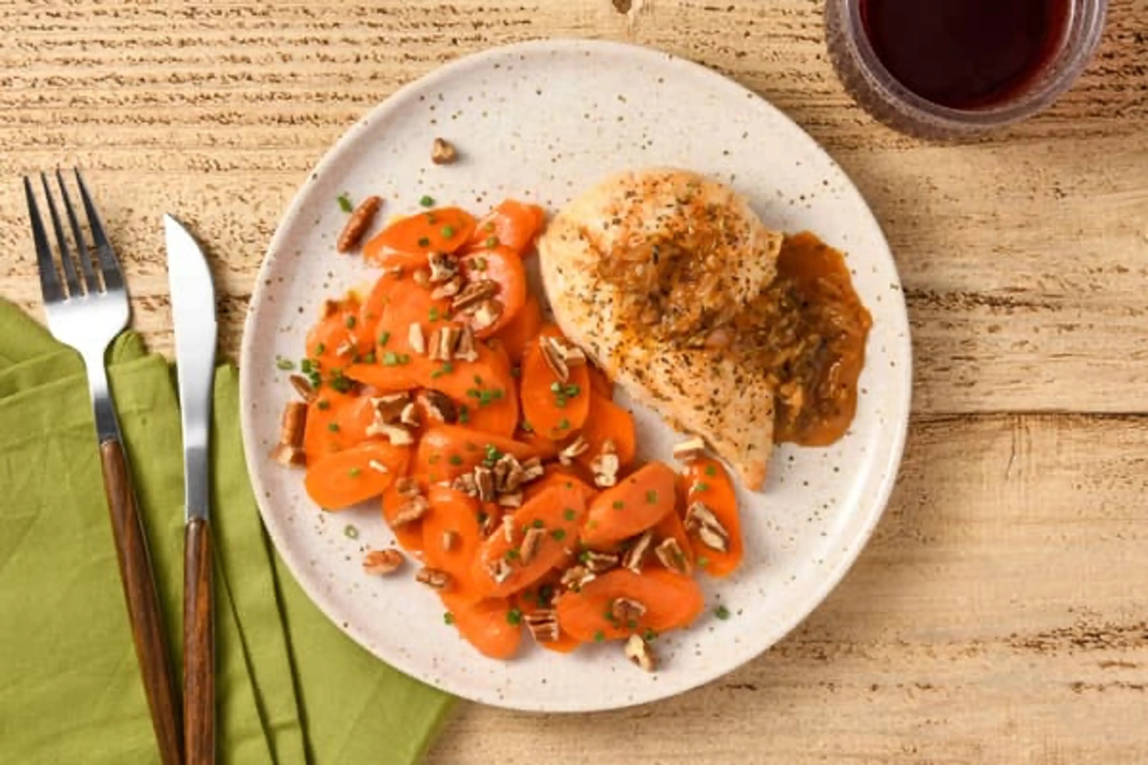 Herbes de Provence Chicken with glazed carrots and pecans