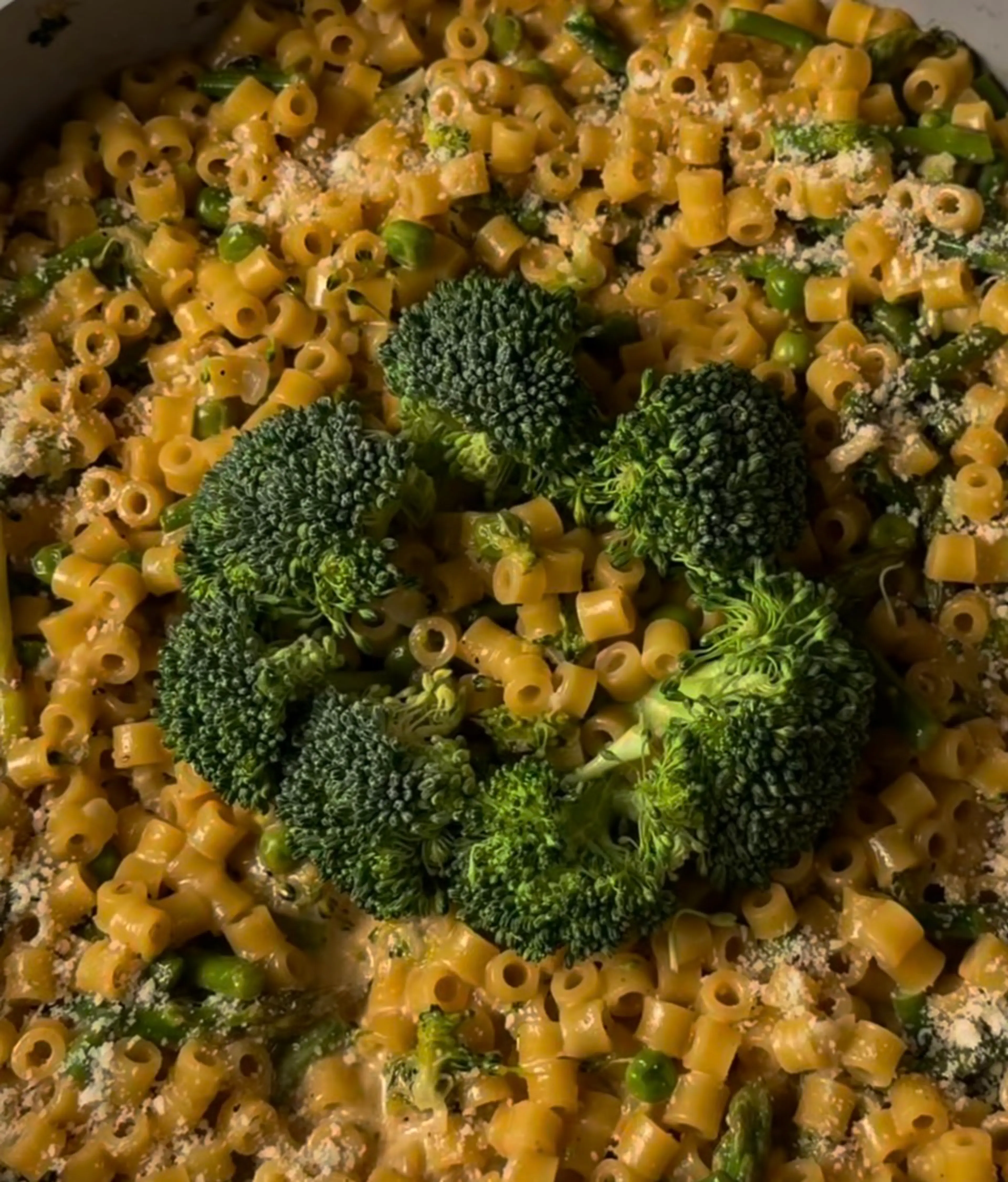 Creamy Broccoli Ditalini With Peas And Asparagus