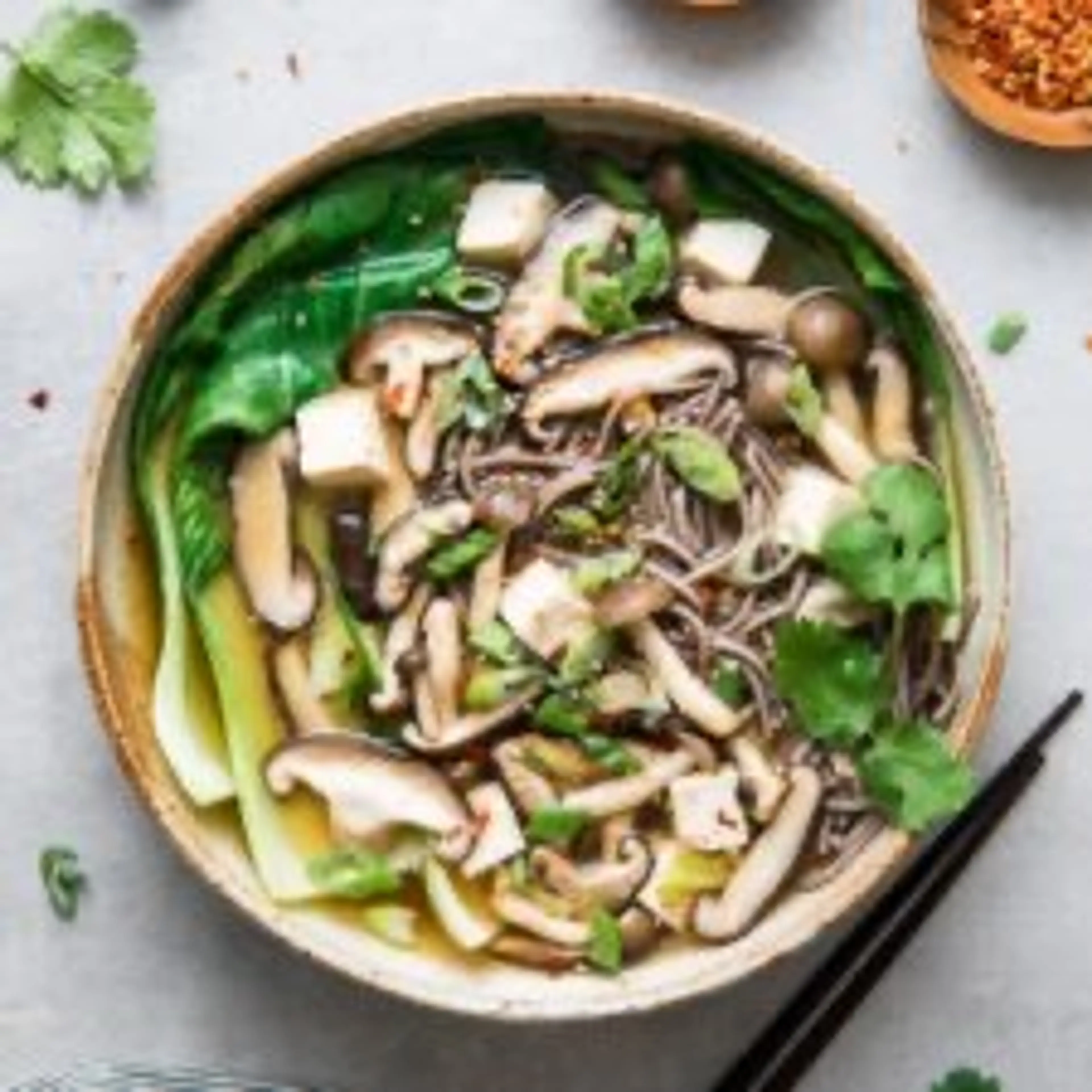 BOK CHOY & WILD MUSHROOM SOBA NOODLE SOUP