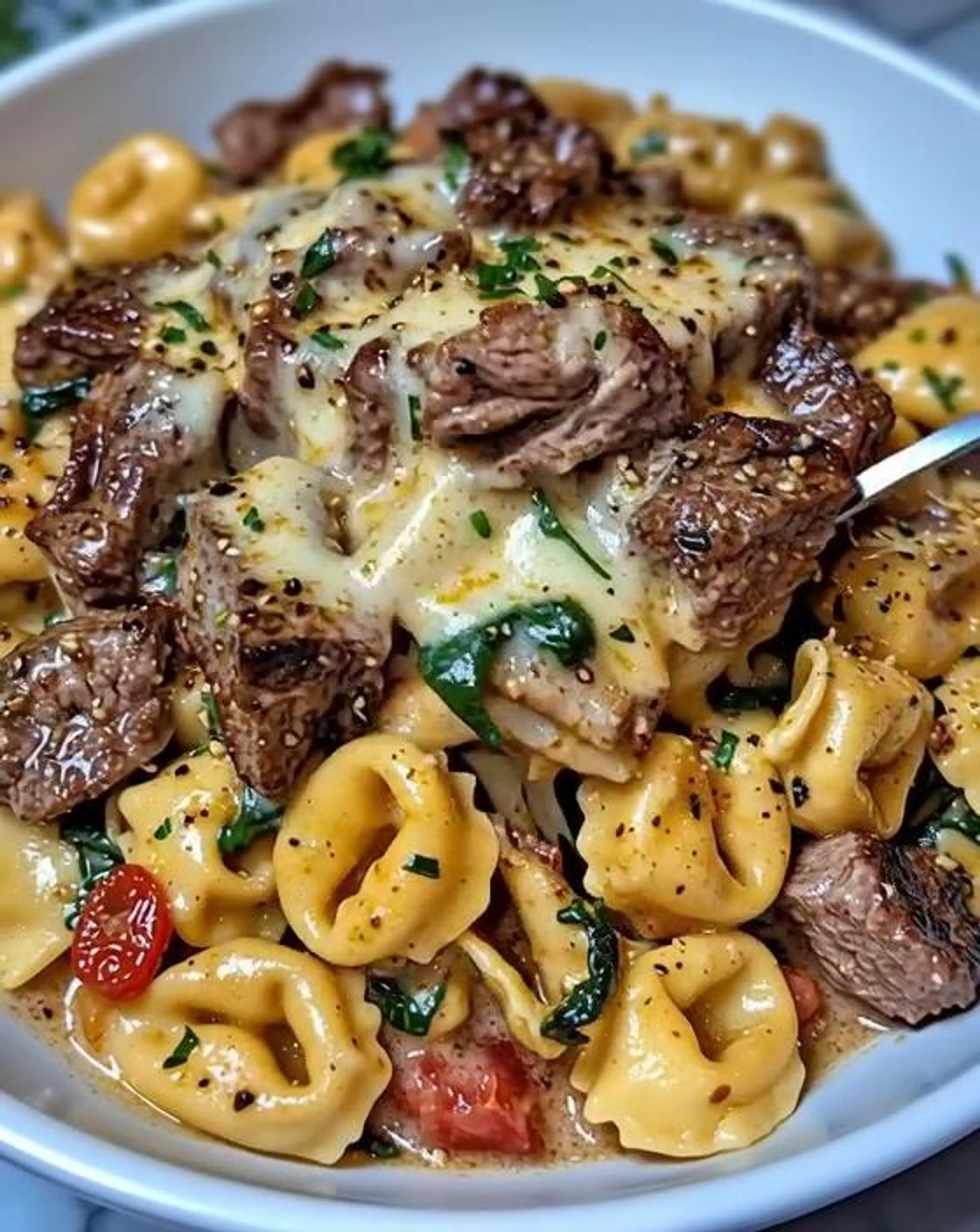 Creamy Tuscan Spinach & Steak Bites Tortellini