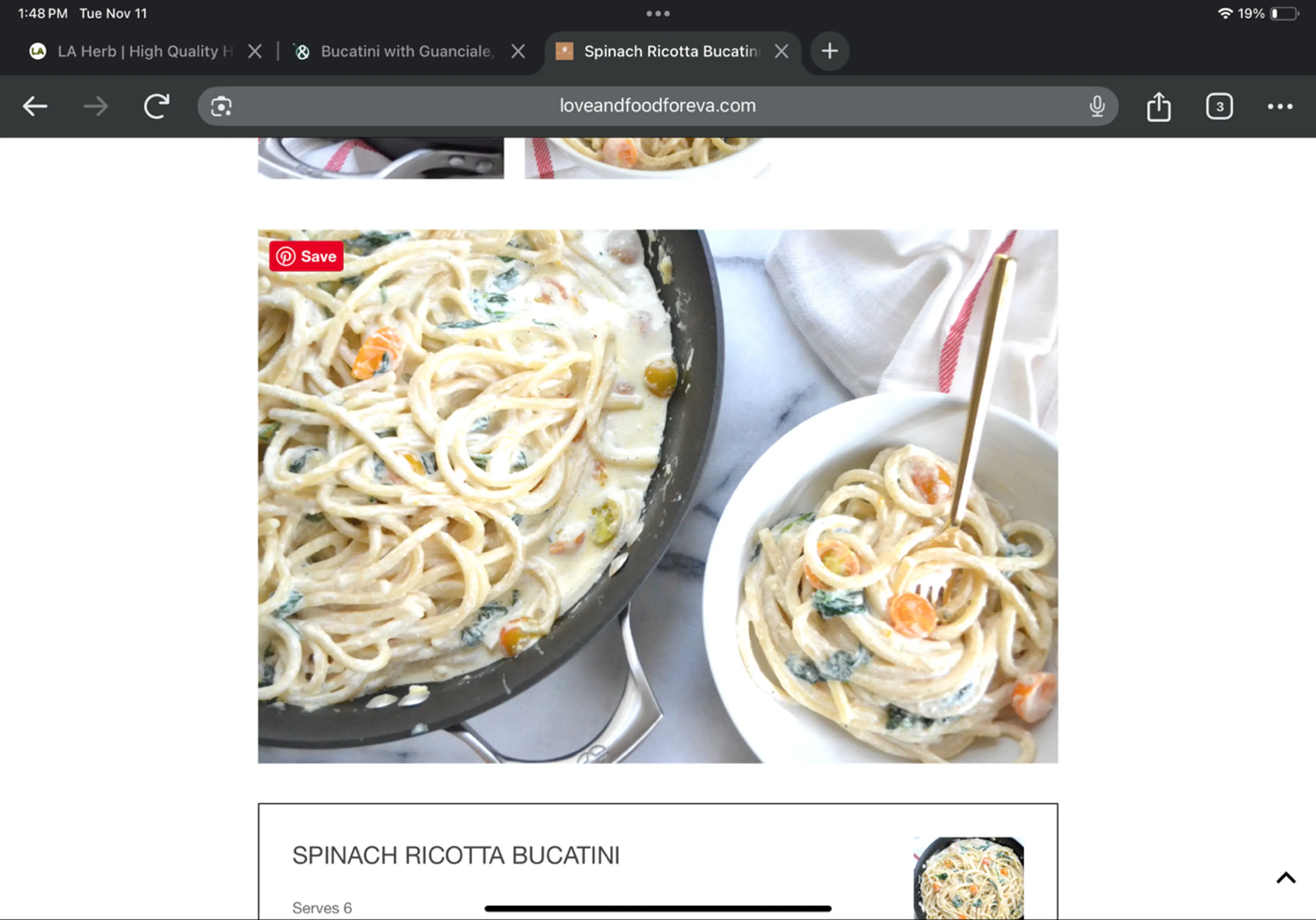 Spinach Ricotta Bucatini