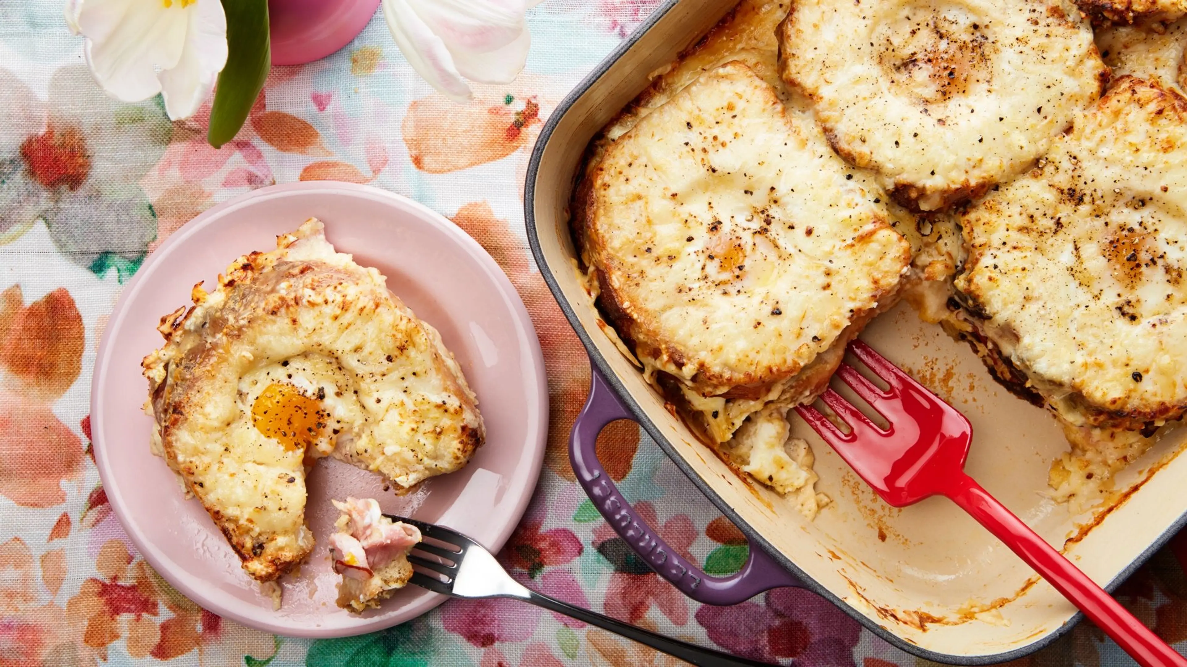 Croque Madame Breakfast Casserole With Ham and Gruyère