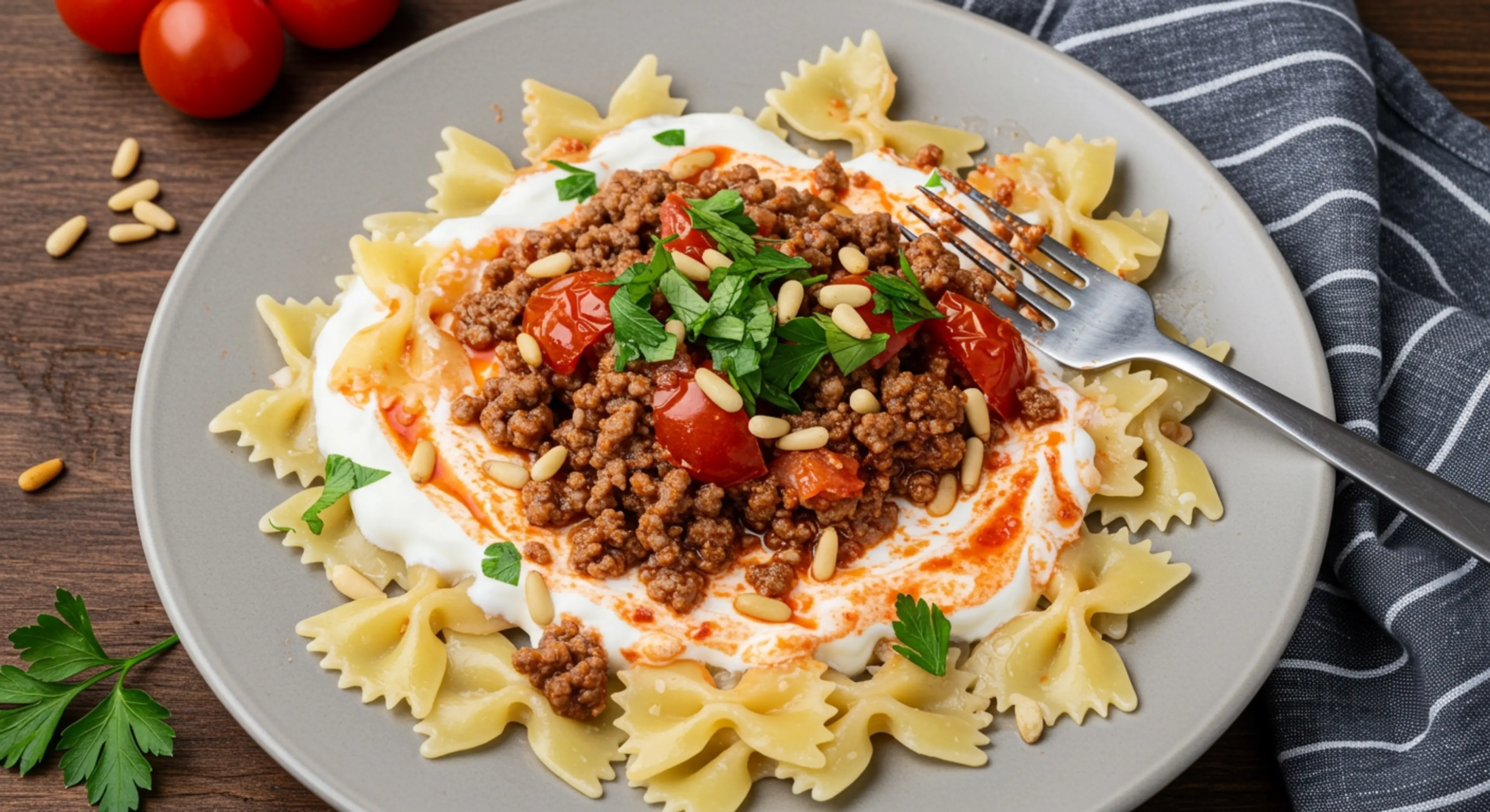 Turkish Lamb Pasta with Garlic Yogurt and Chili Butter