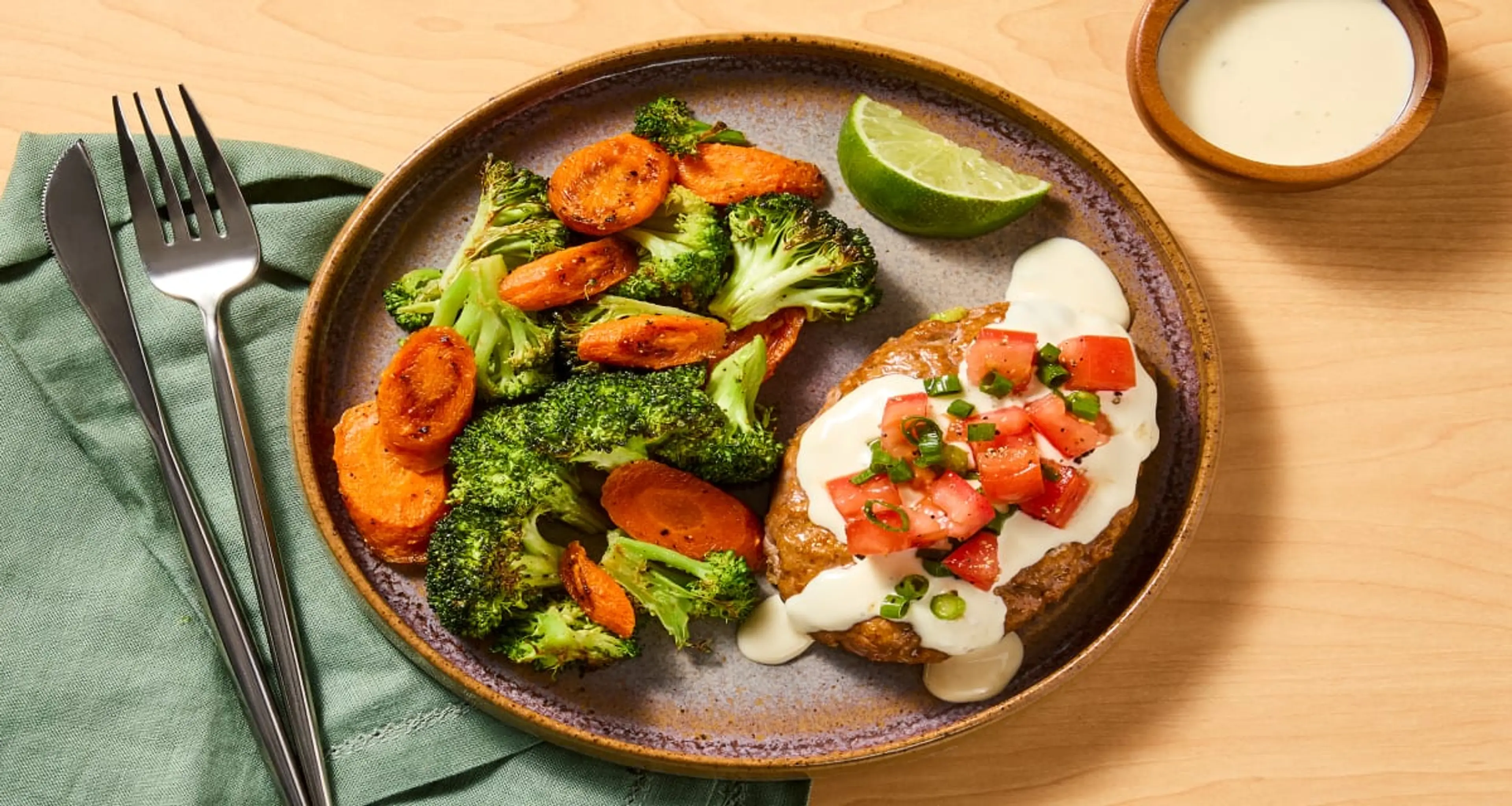 Tex-Mex Pork Meatloaves with Queso plus Salsa Fresca & Brocc