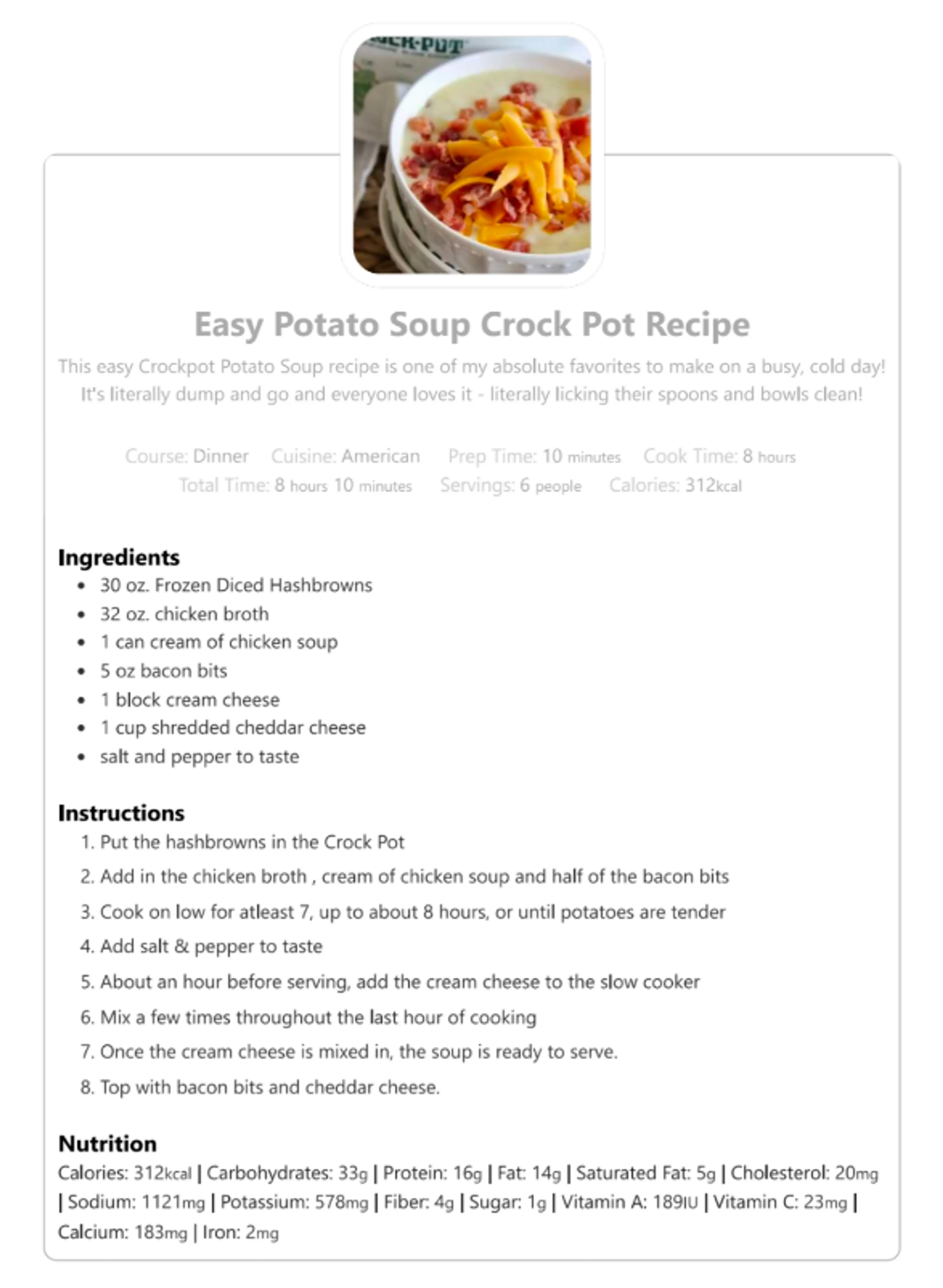 Our Easy Potato Soup Crock Pot Recipe