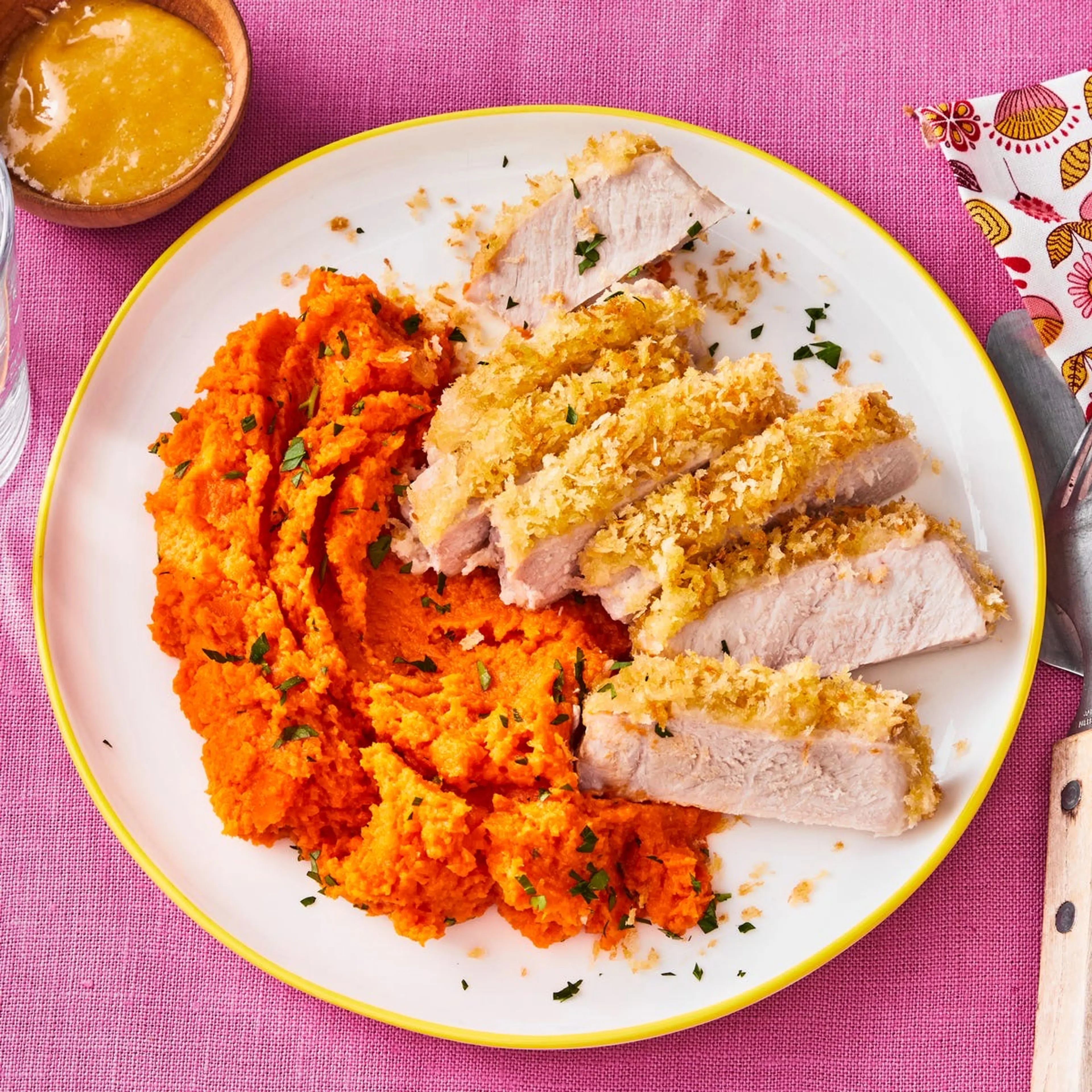 Panko-Crusted Pork Chops with Carrot Mash
