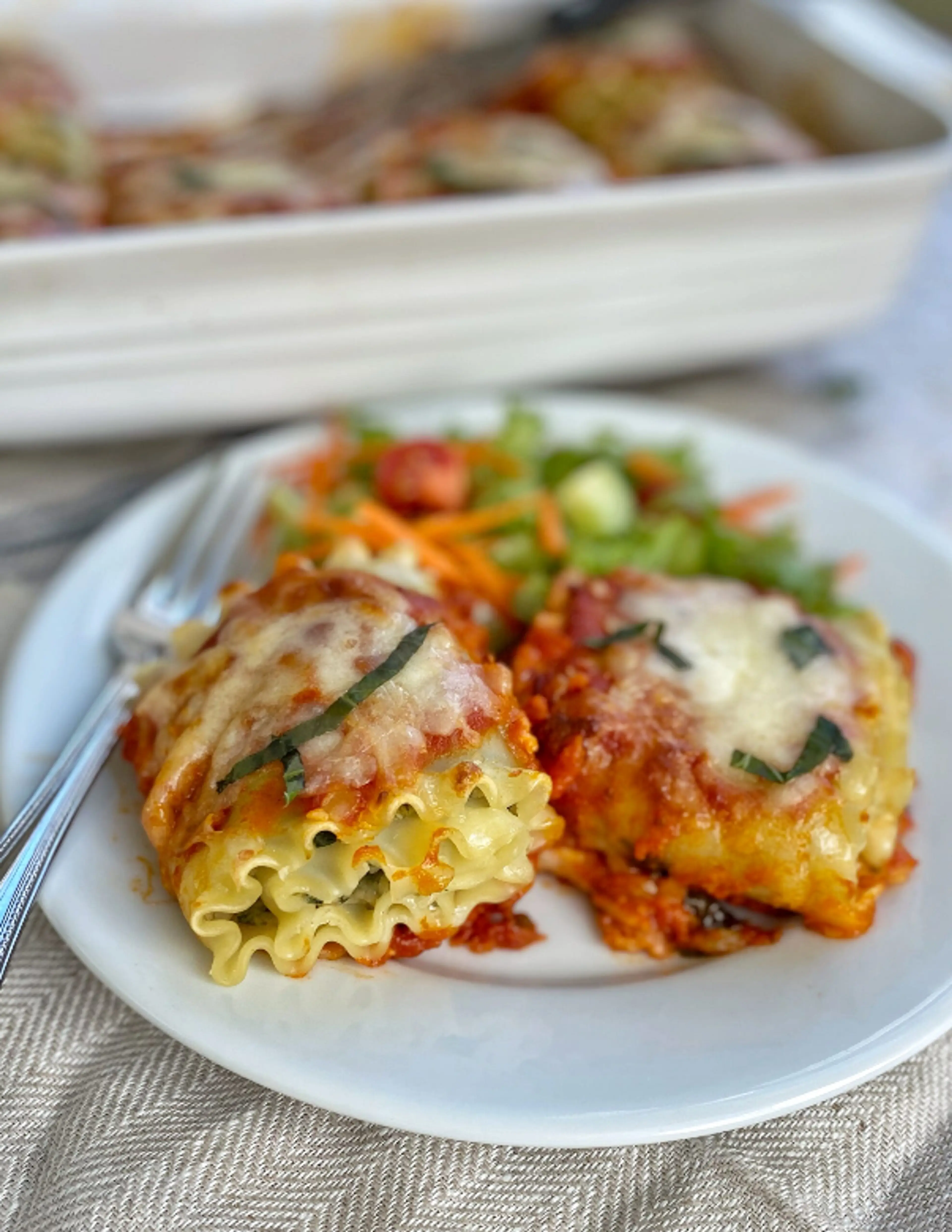 Vegetarian Lasagna Rolls with White Beans and Spinach