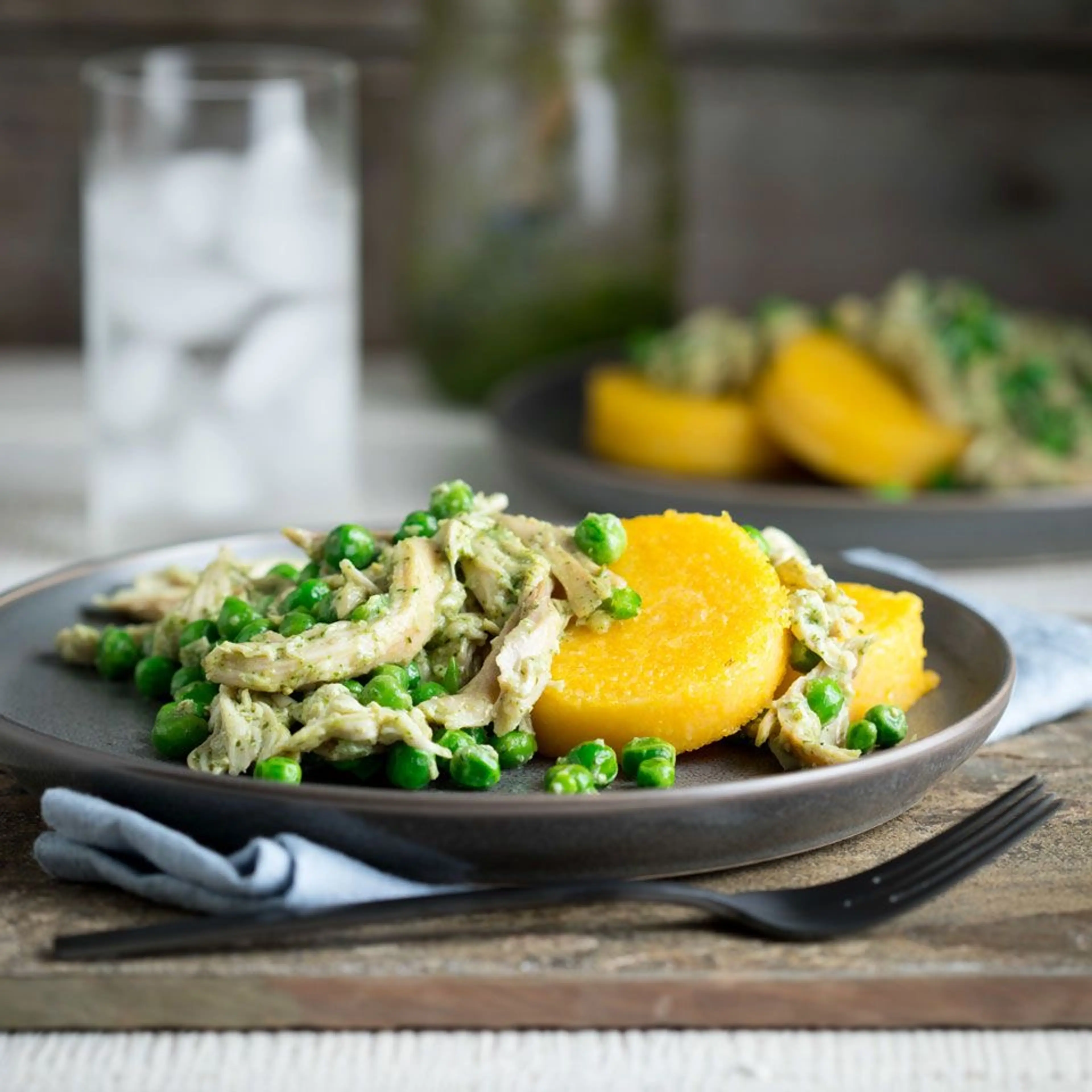 Warm Chicken Salad with Peas & Polenta
