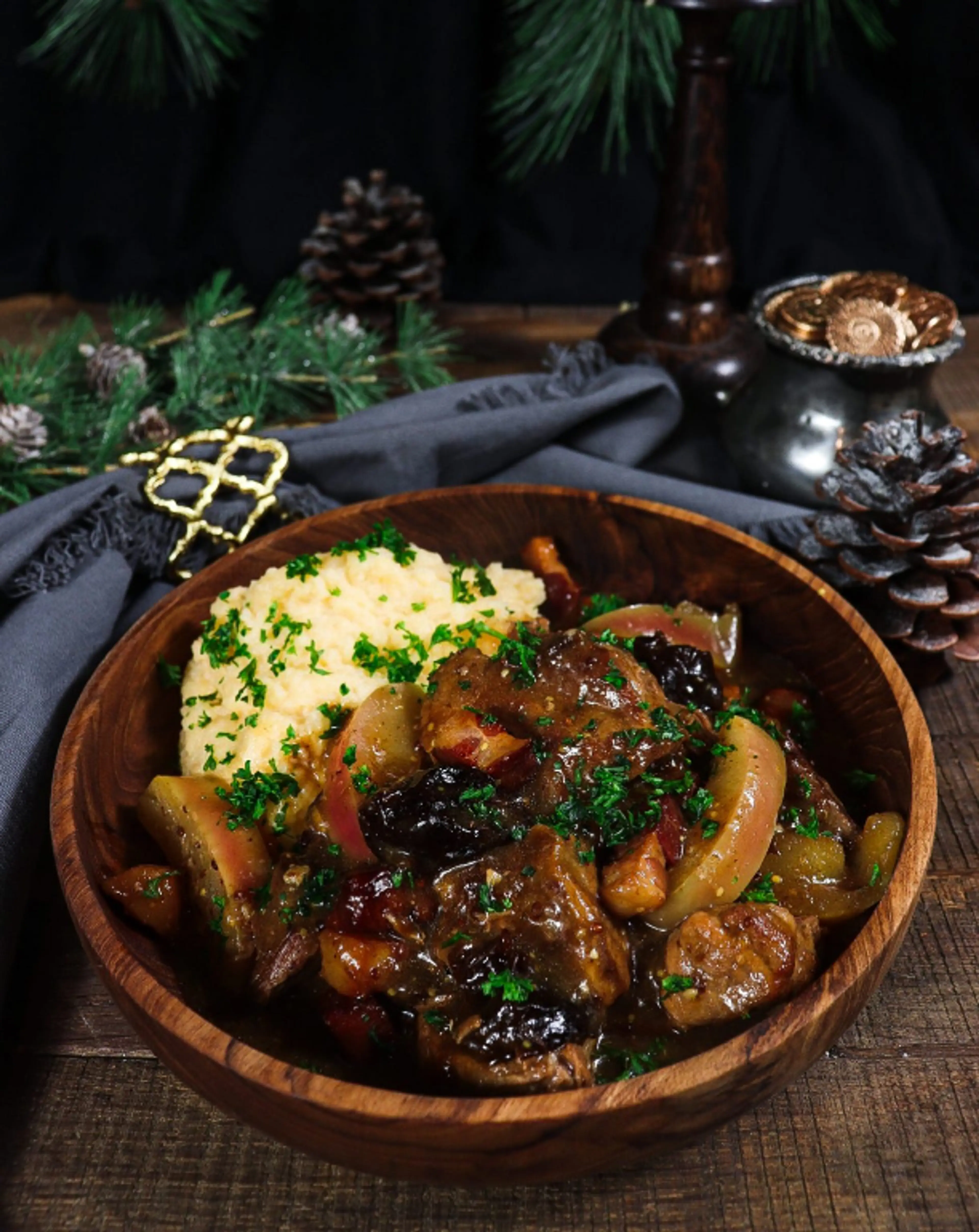 Pork Stew with Bacon, Apples, and Prunes