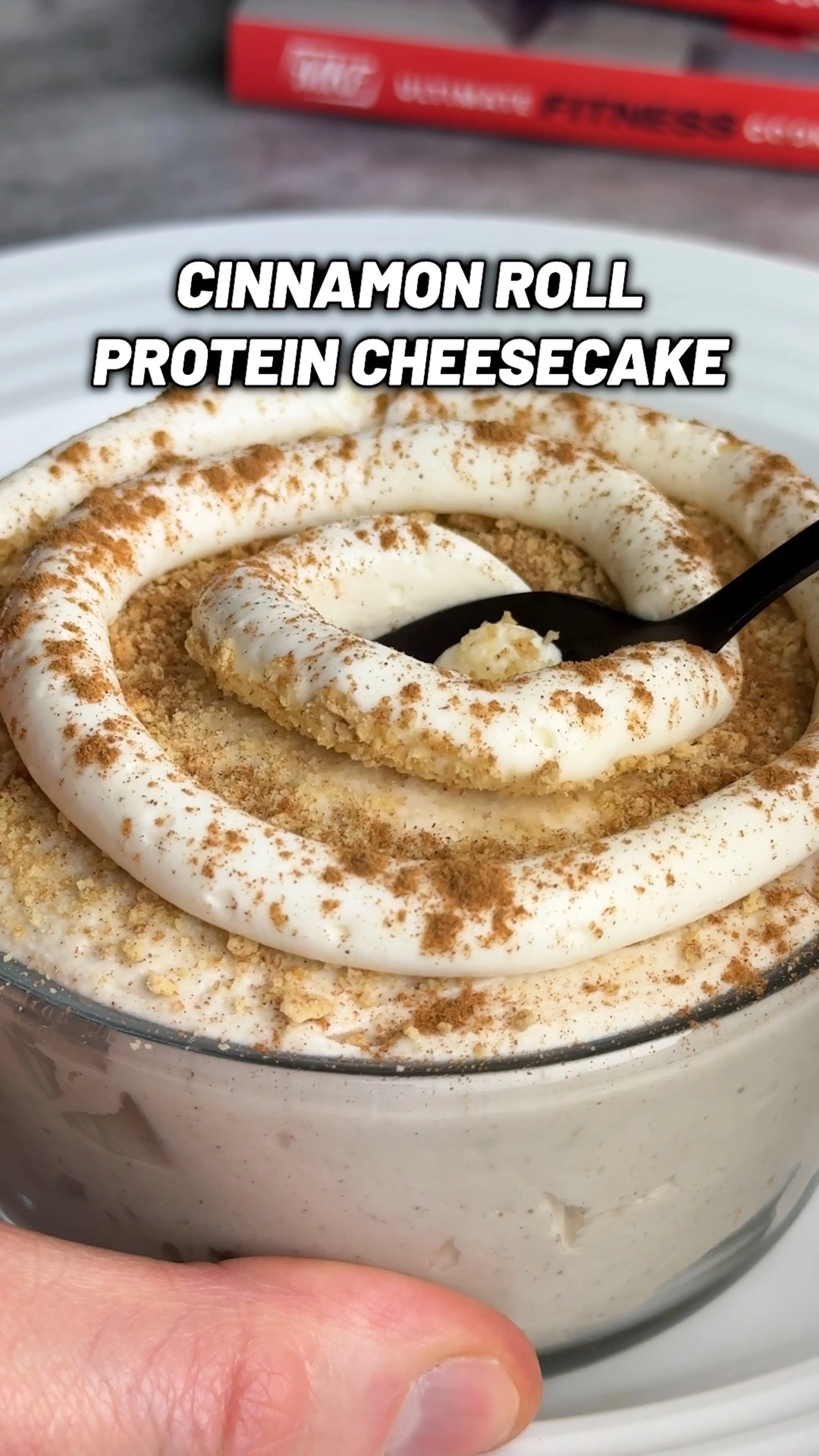 No Bake Cinnamon Roll Protein Cheesecake with 61g Protein