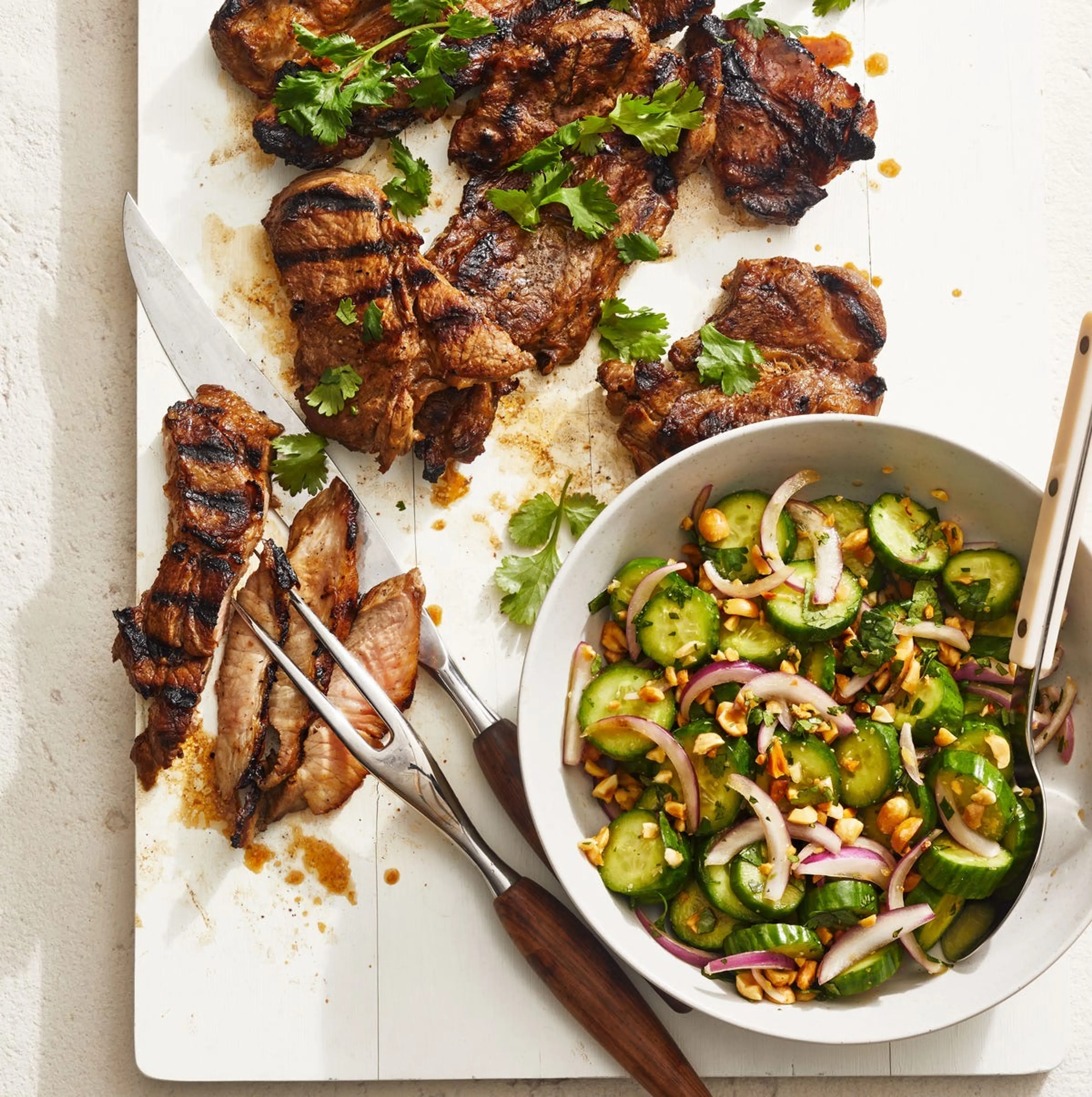 Grilled Vietnamese-Style Pork Steaks with Cilantro Cucumbers