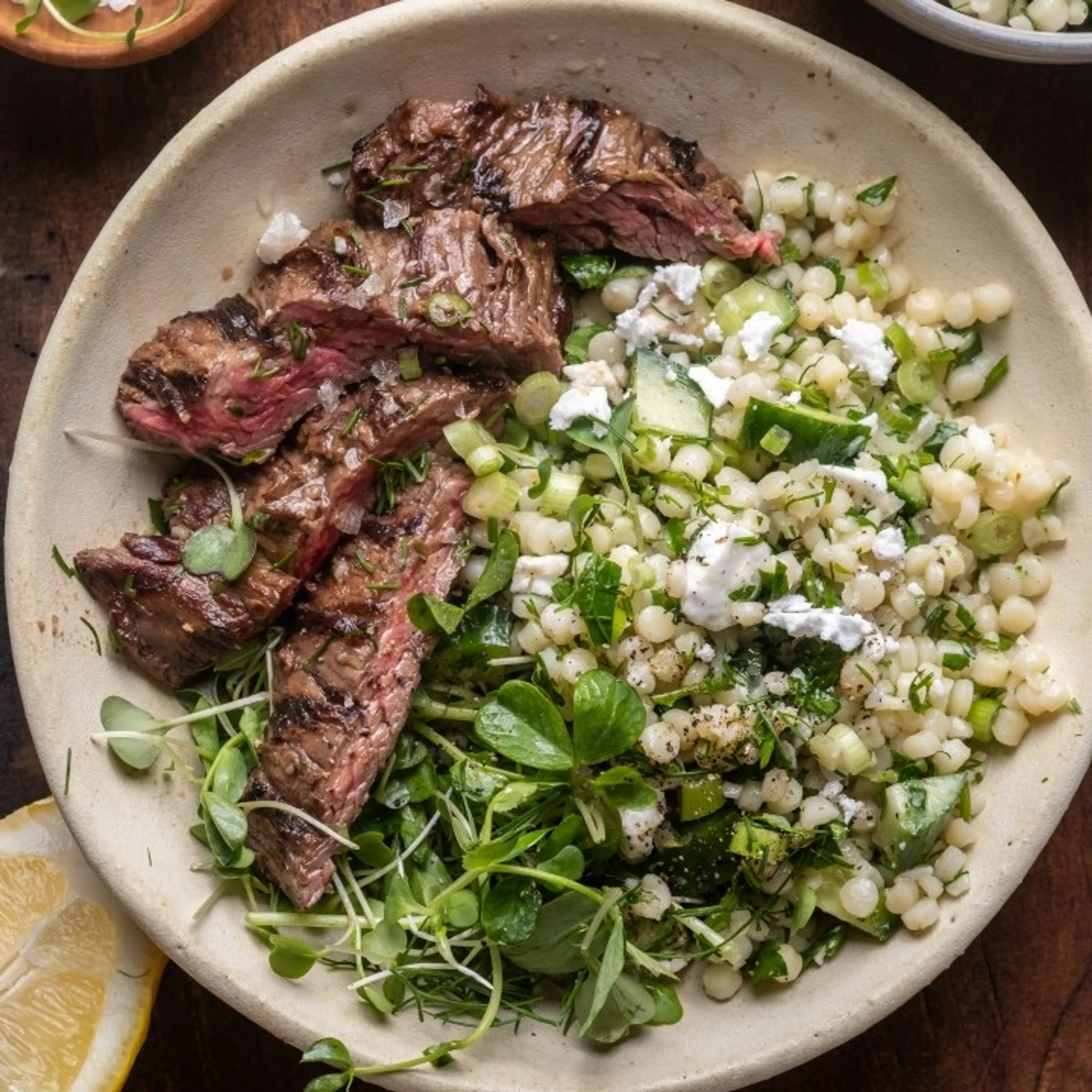 Grilled Skirt Steak with Lemon Herb Couscous Salad