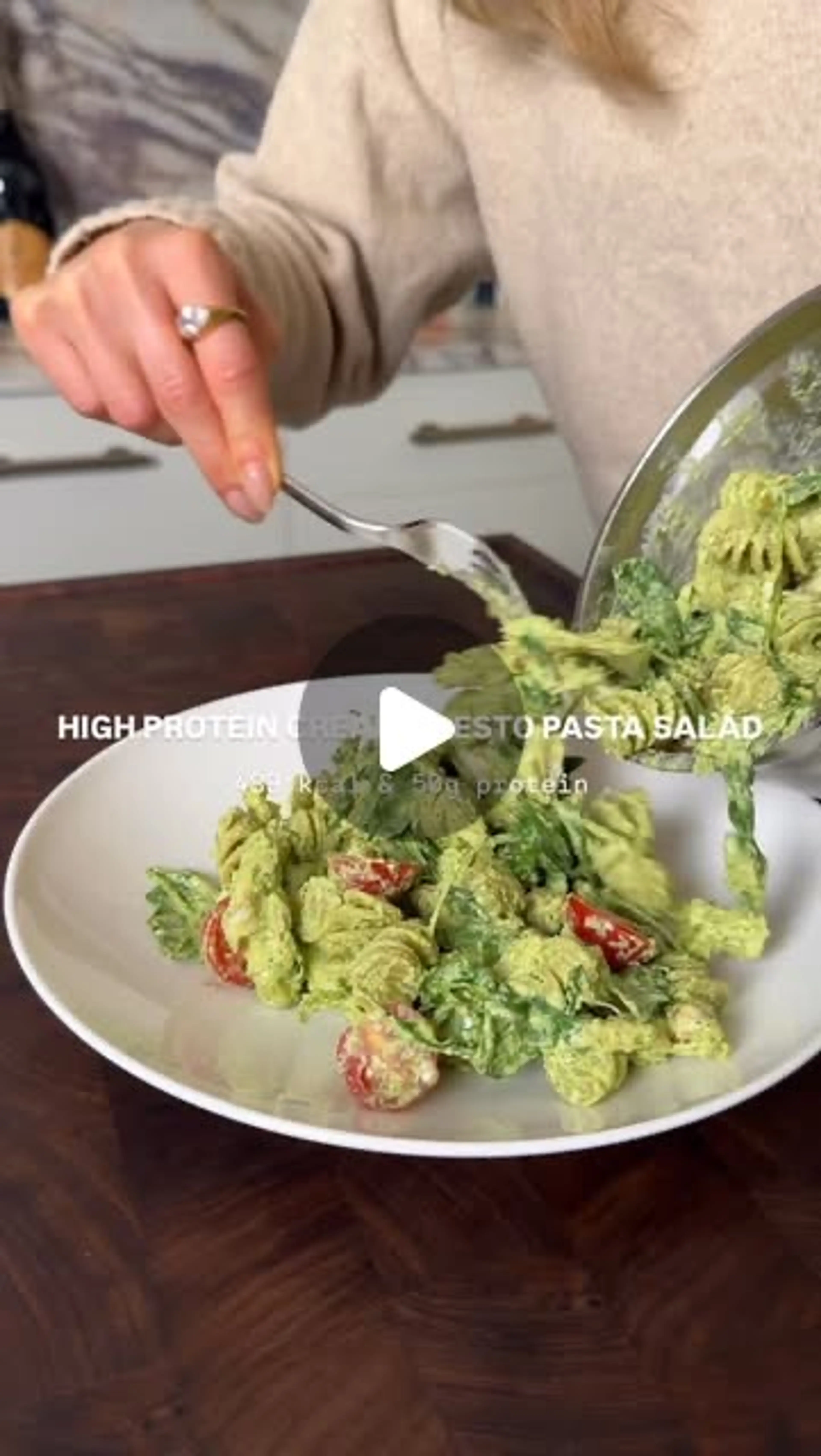 High Protein Creamy Pesto Pasta Salad