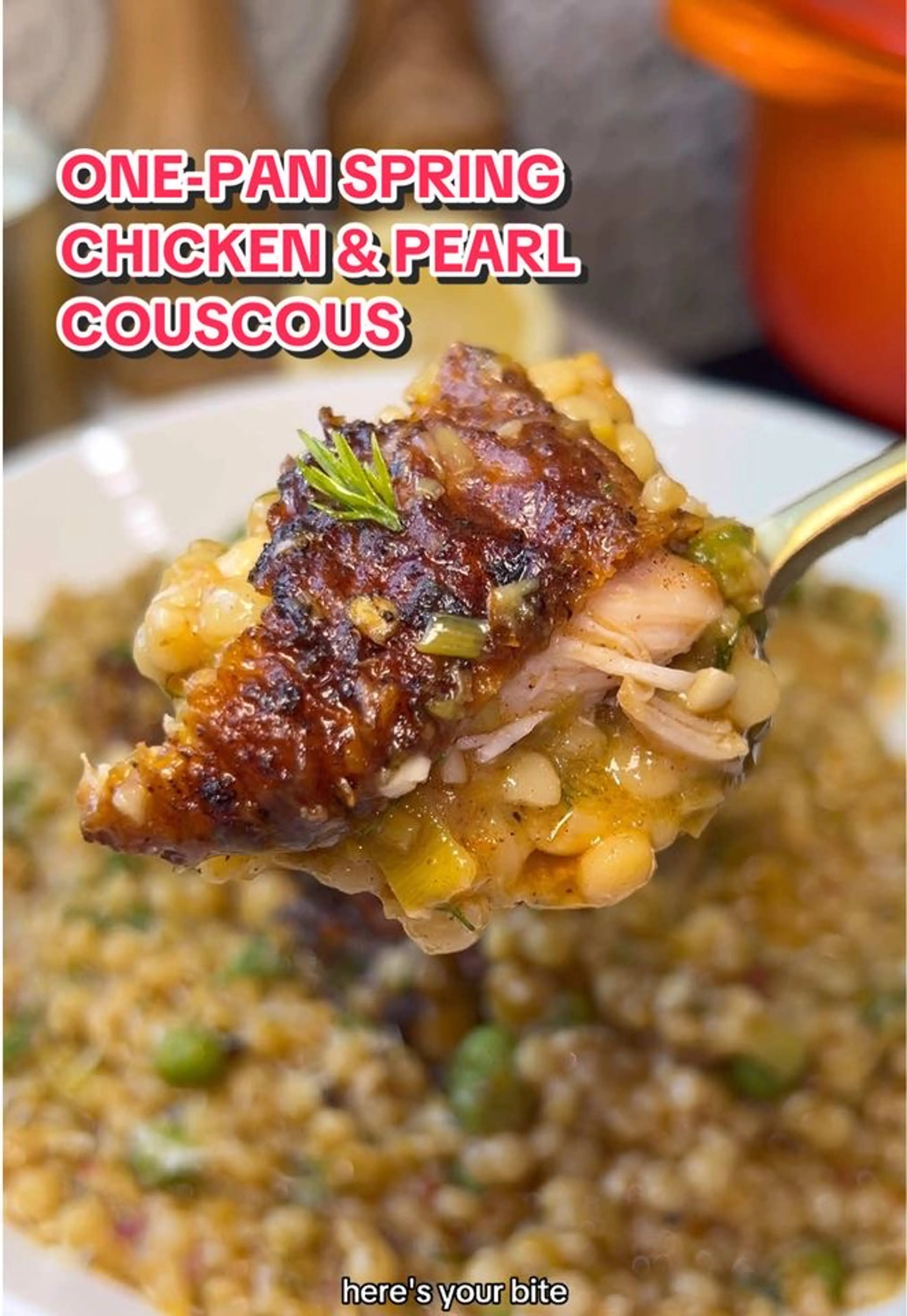 One-pan Spring Chicken and Pearl Couscous with Leeks and Pea