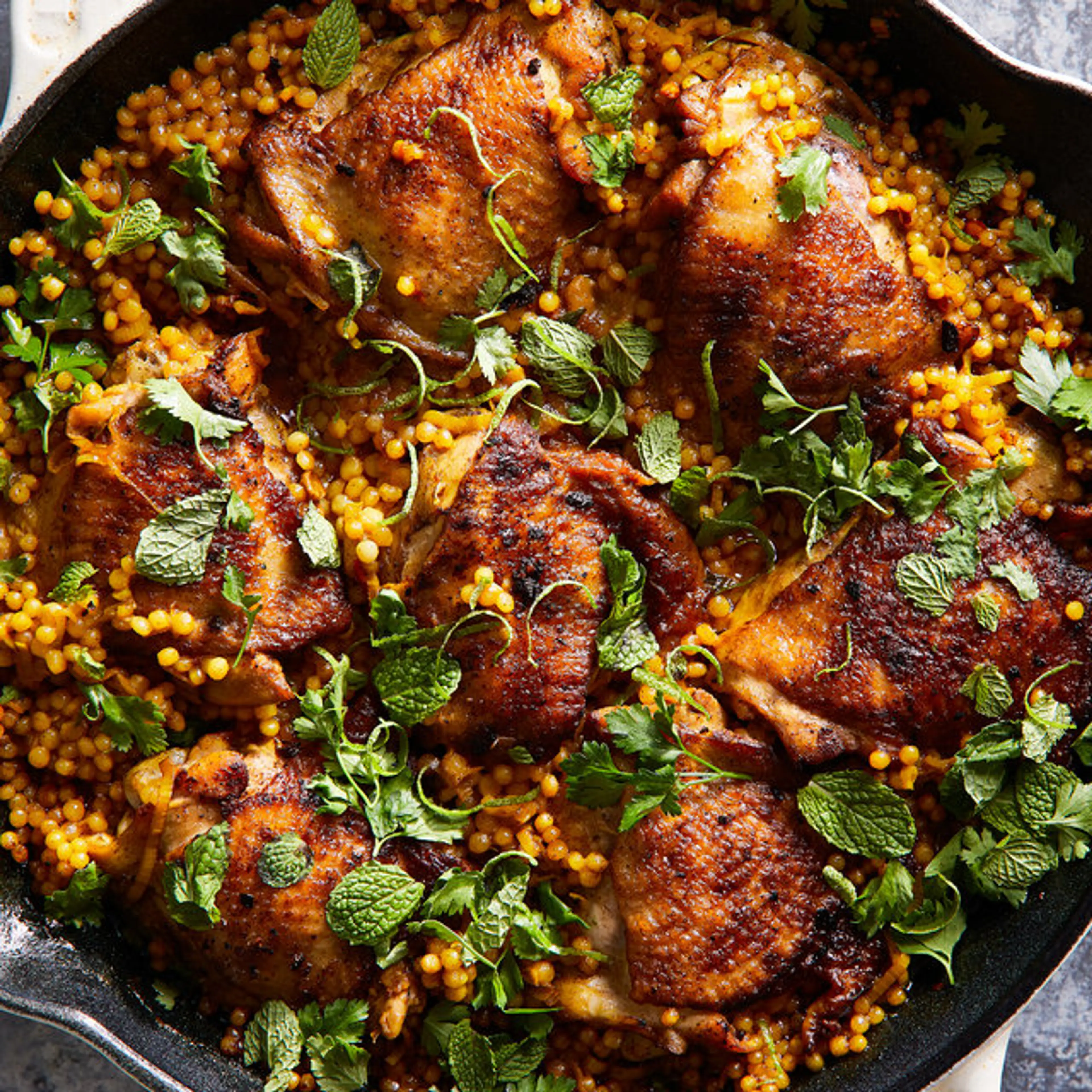 Skillet Chicken and Pearl Couscous With Moroccan Spices