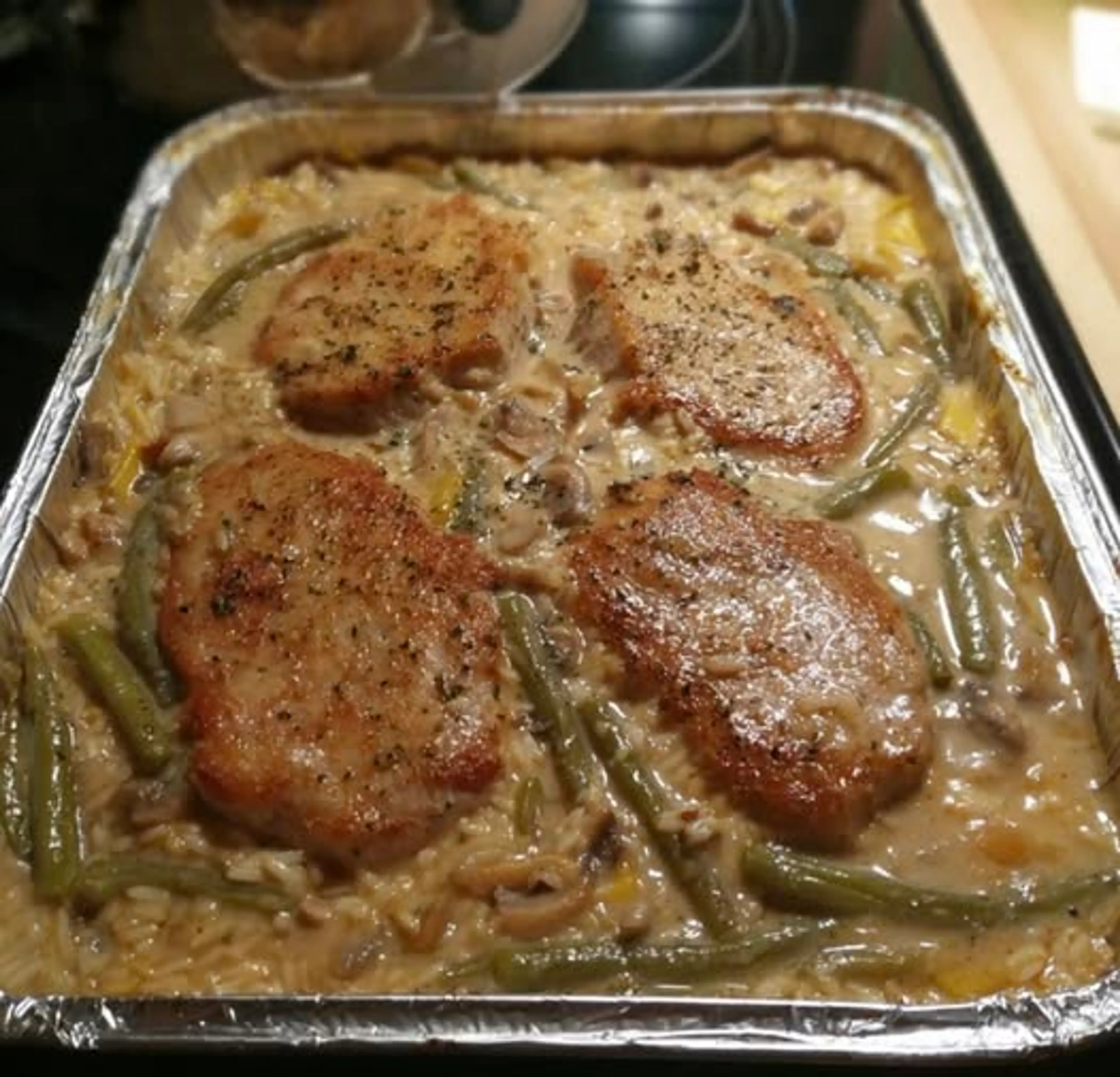 Pork chops with Green beans & Rice