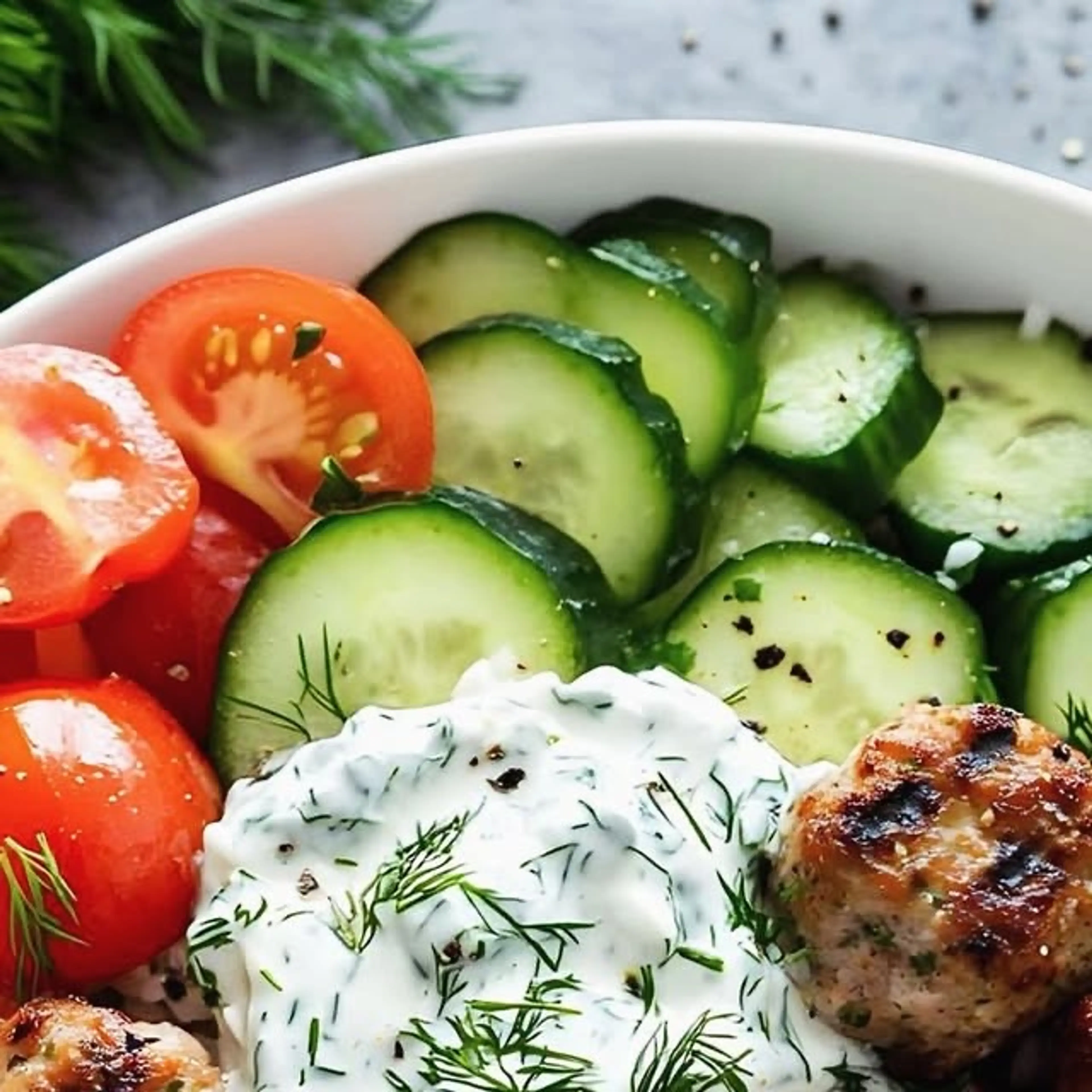 Mediterranean Turkey Meatball Bowl with Tzatziki