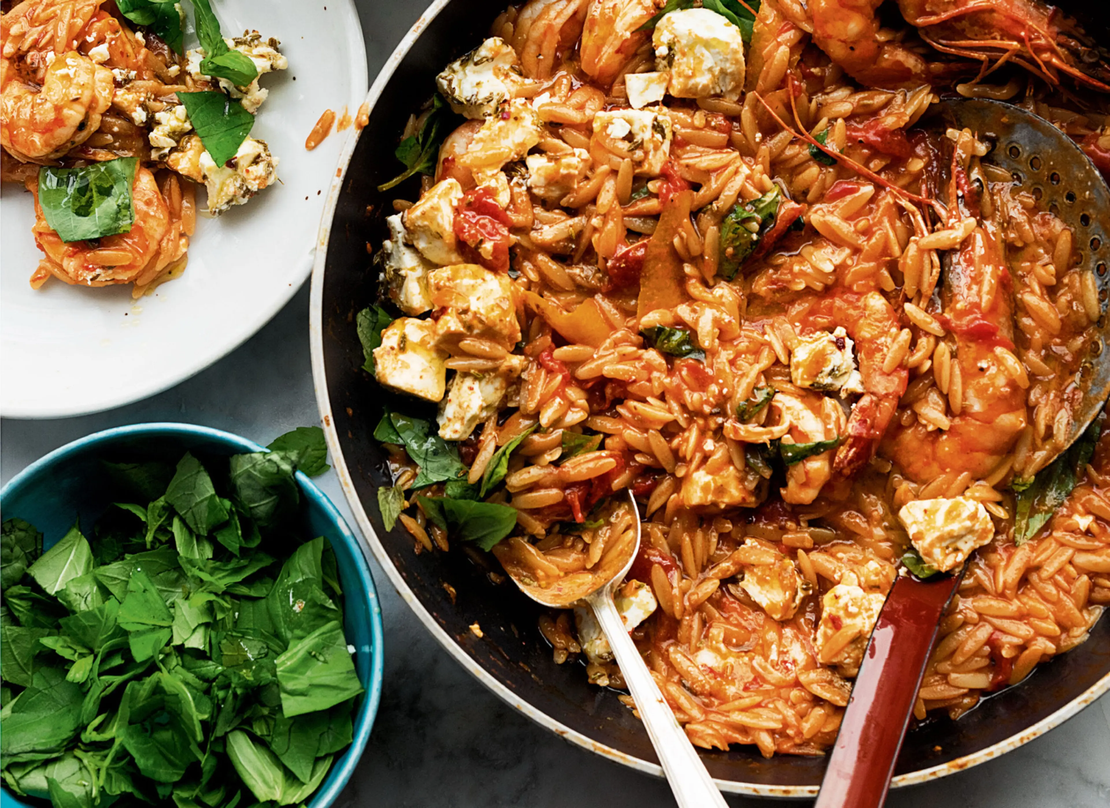 Ottolenghi’s Orzo with Prawns, Tomato and Marinated Feta