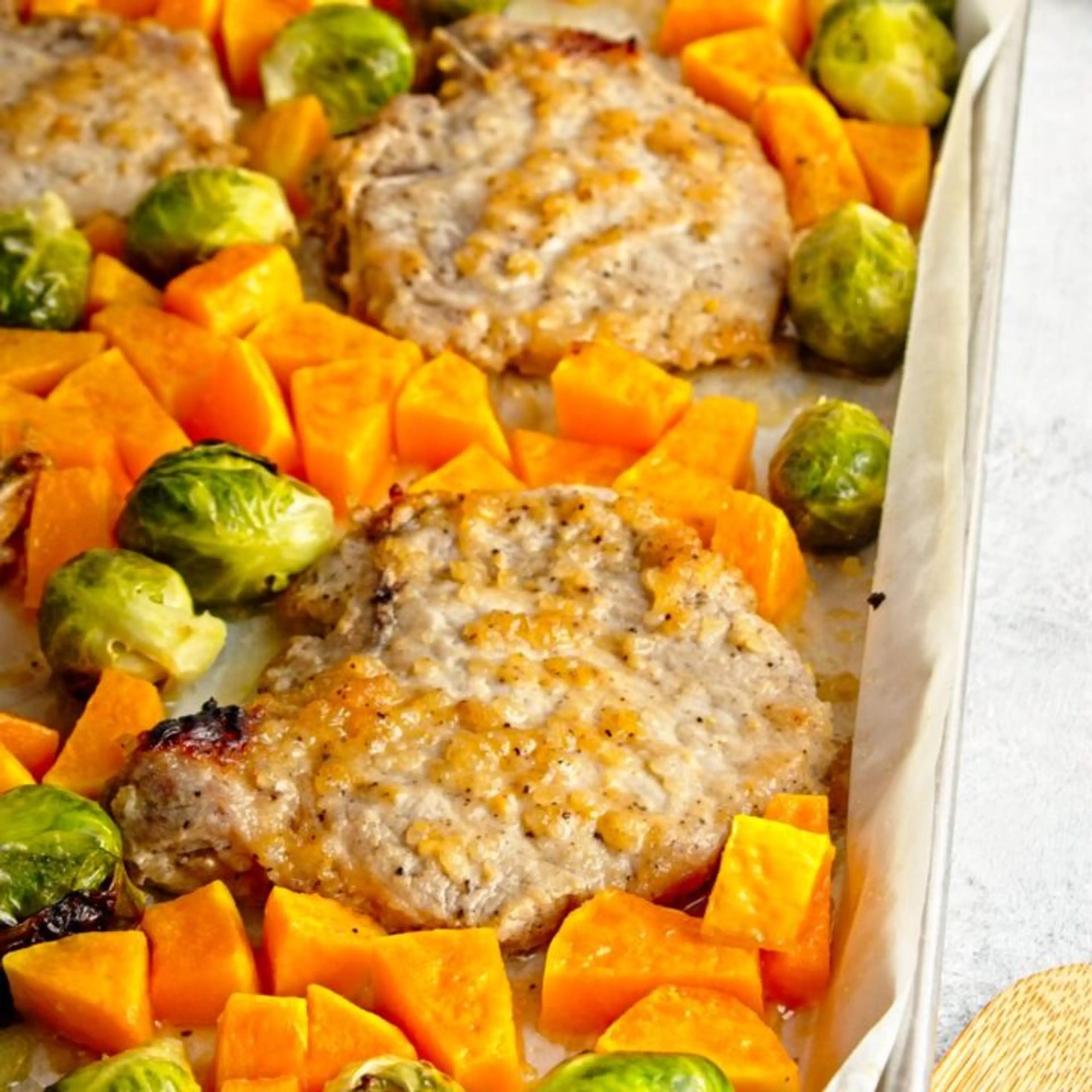 Maple Miso Sheet Pan Pork Chops and Vegetables