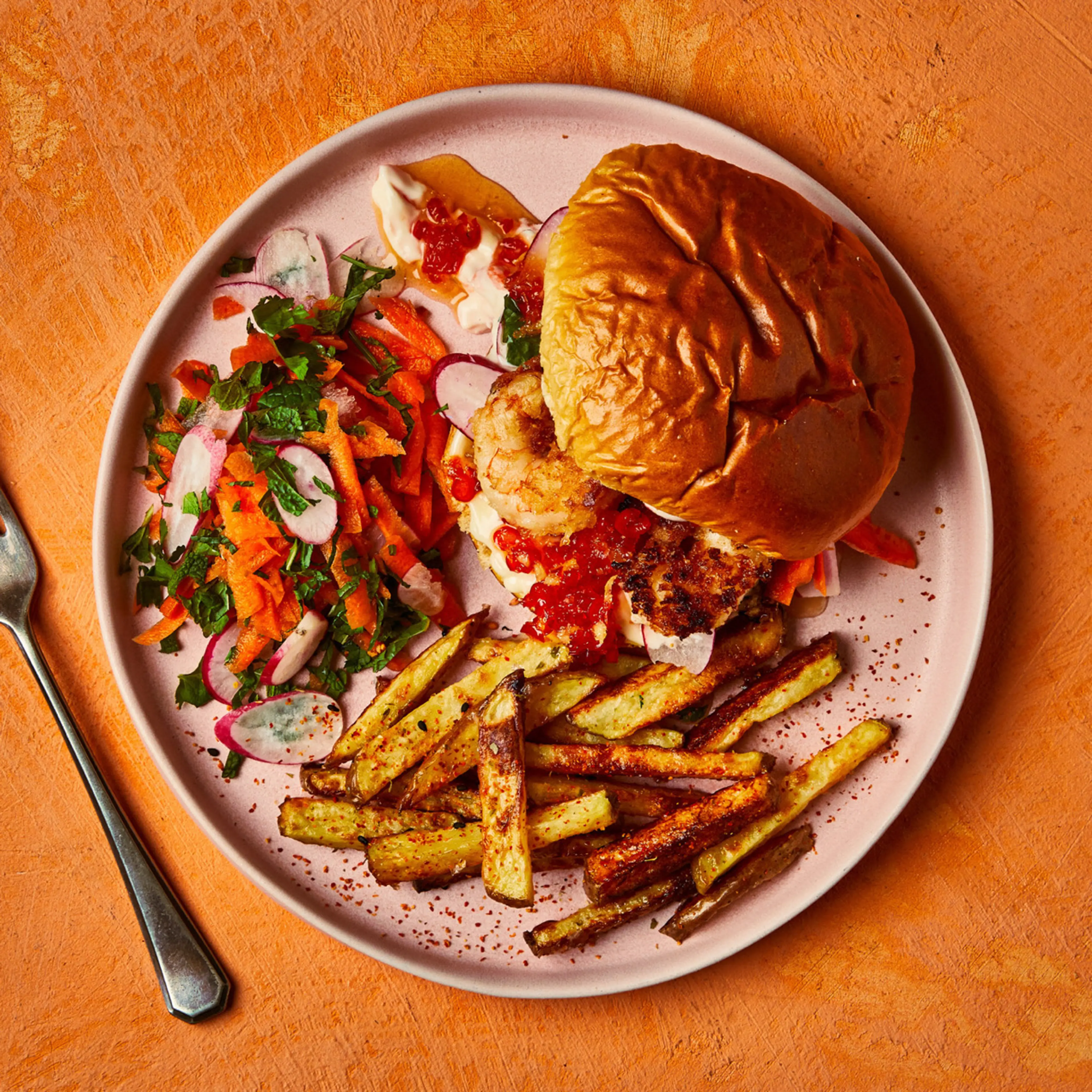 Jumbo Prawn Burger With Homemade Sweet Chilli