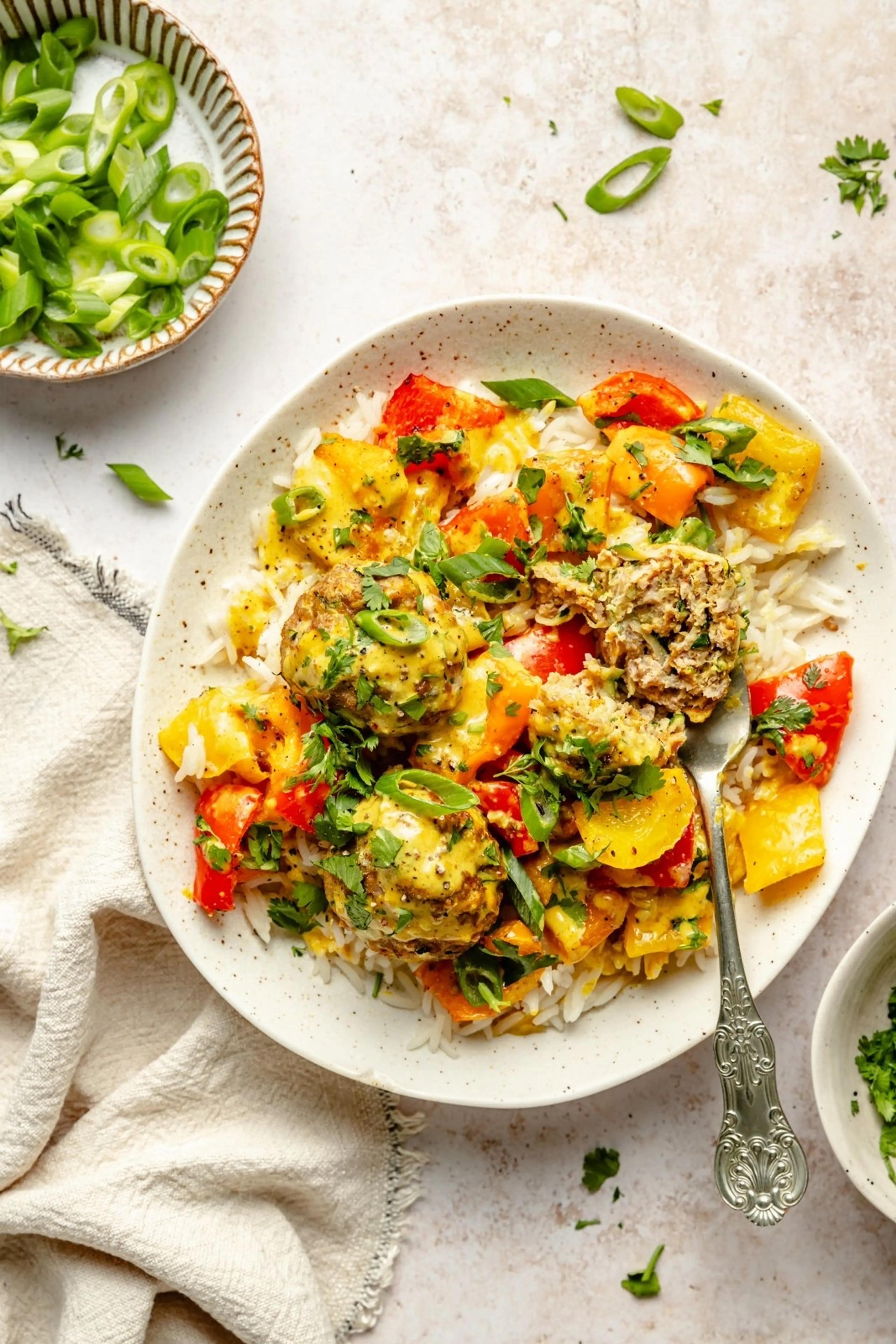 Sheet Pan Zucchini Chicken Meatballs with Coconut Curry Sauc