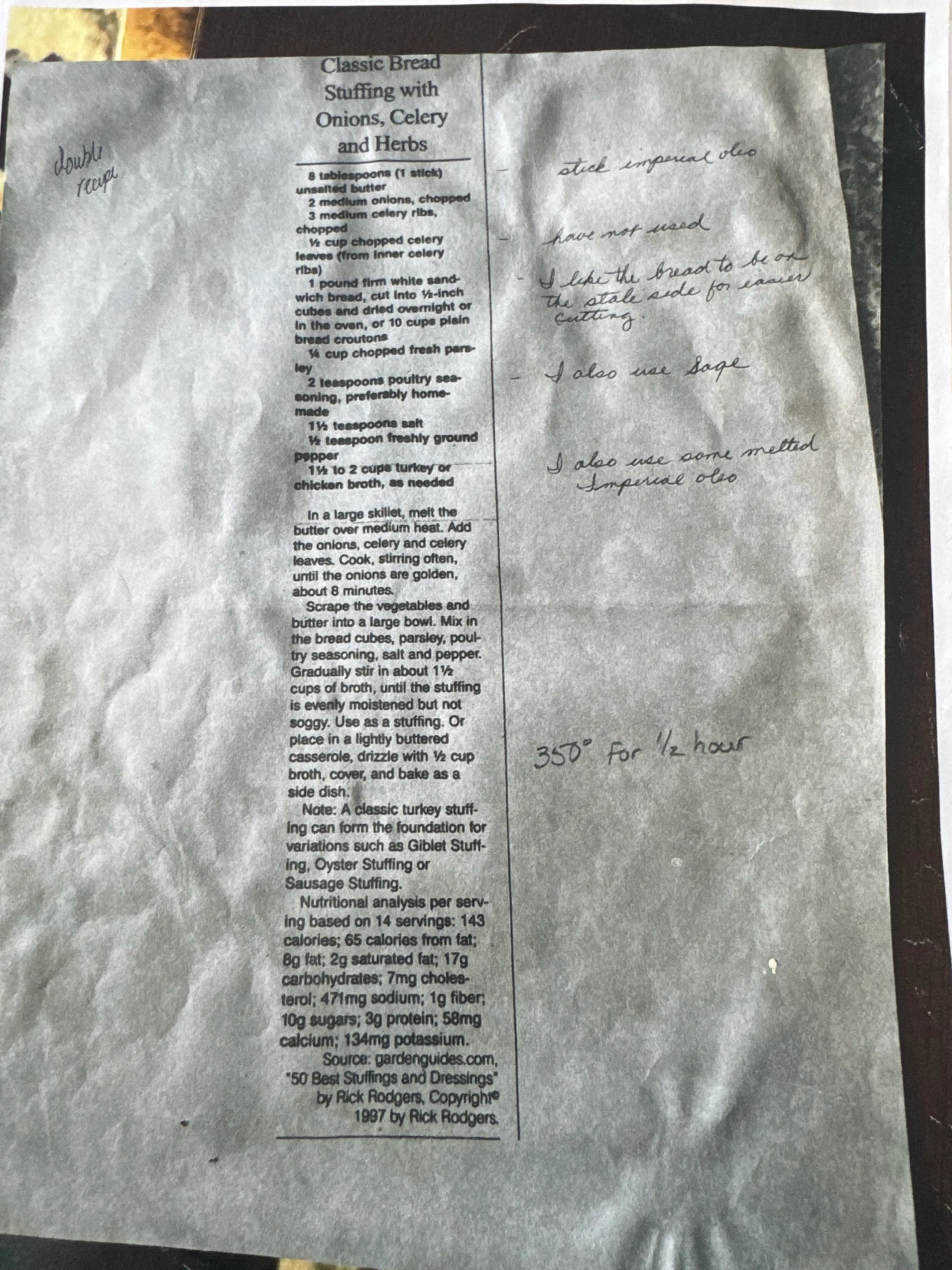 Classic Bread Stuffing with Onions, Celery and Herbs