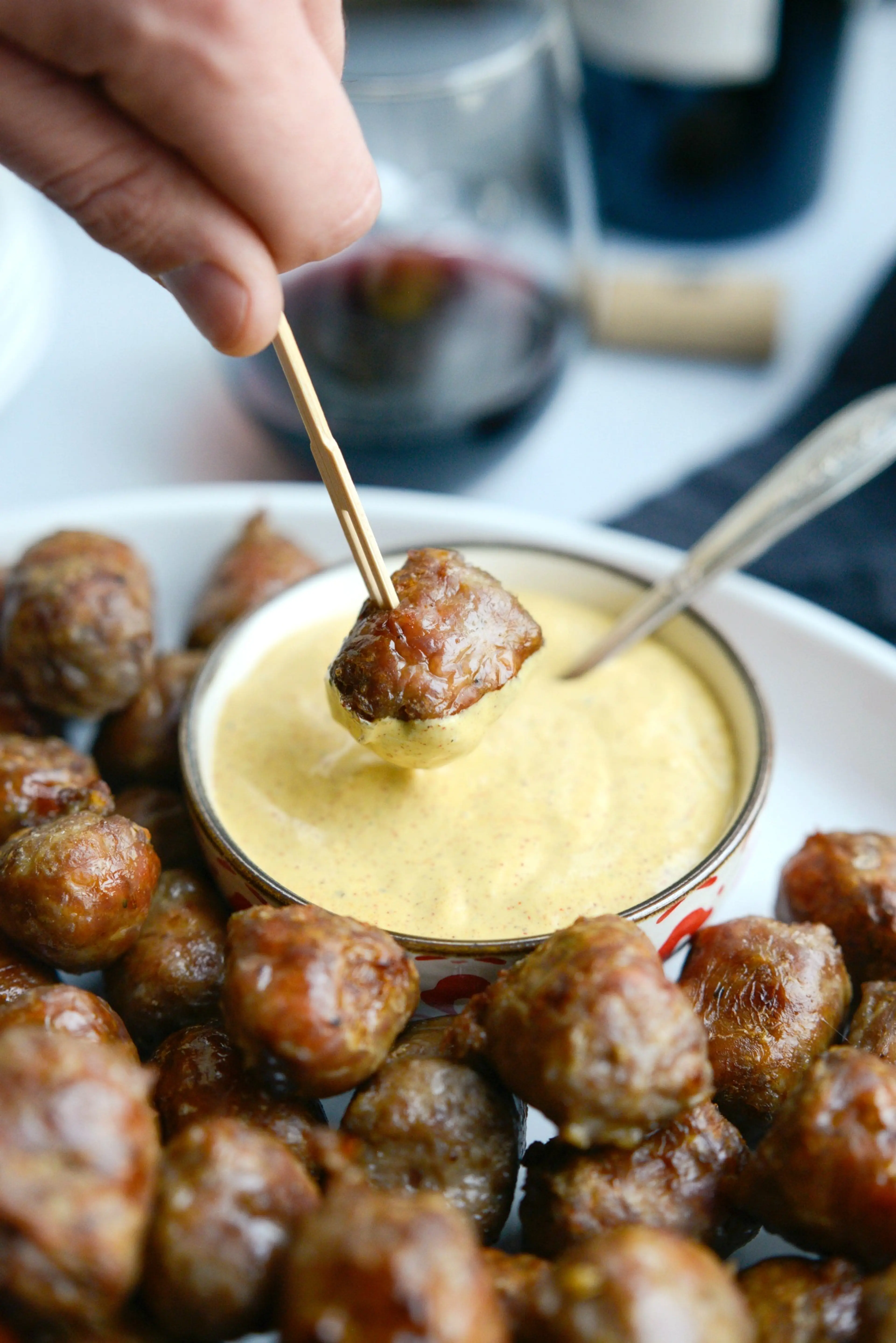 Chardonnay Italian Sausage Bites with Spicy Mustard Dip