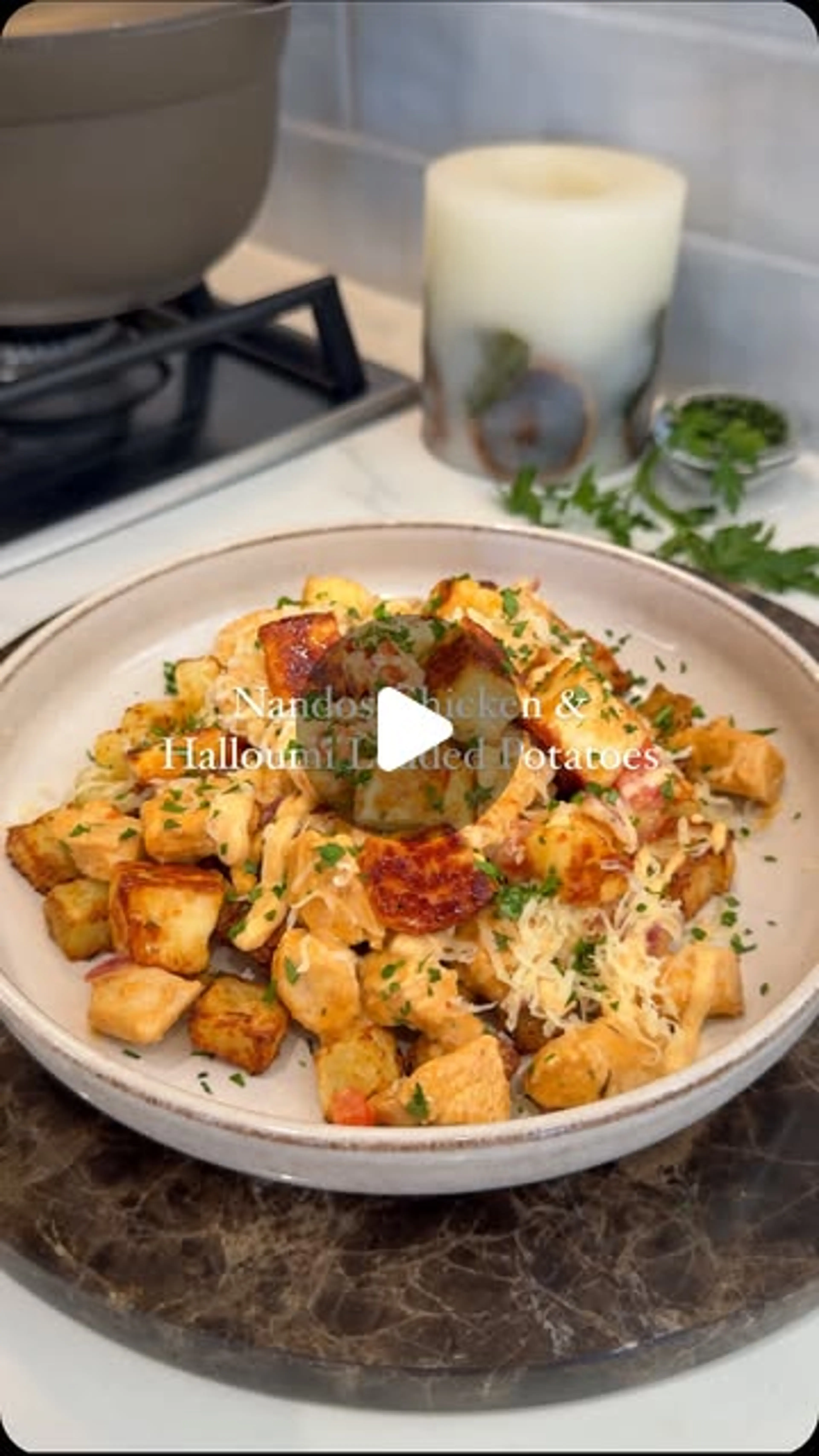 Nandos Chicken and Halloumi Loaded Potatoes