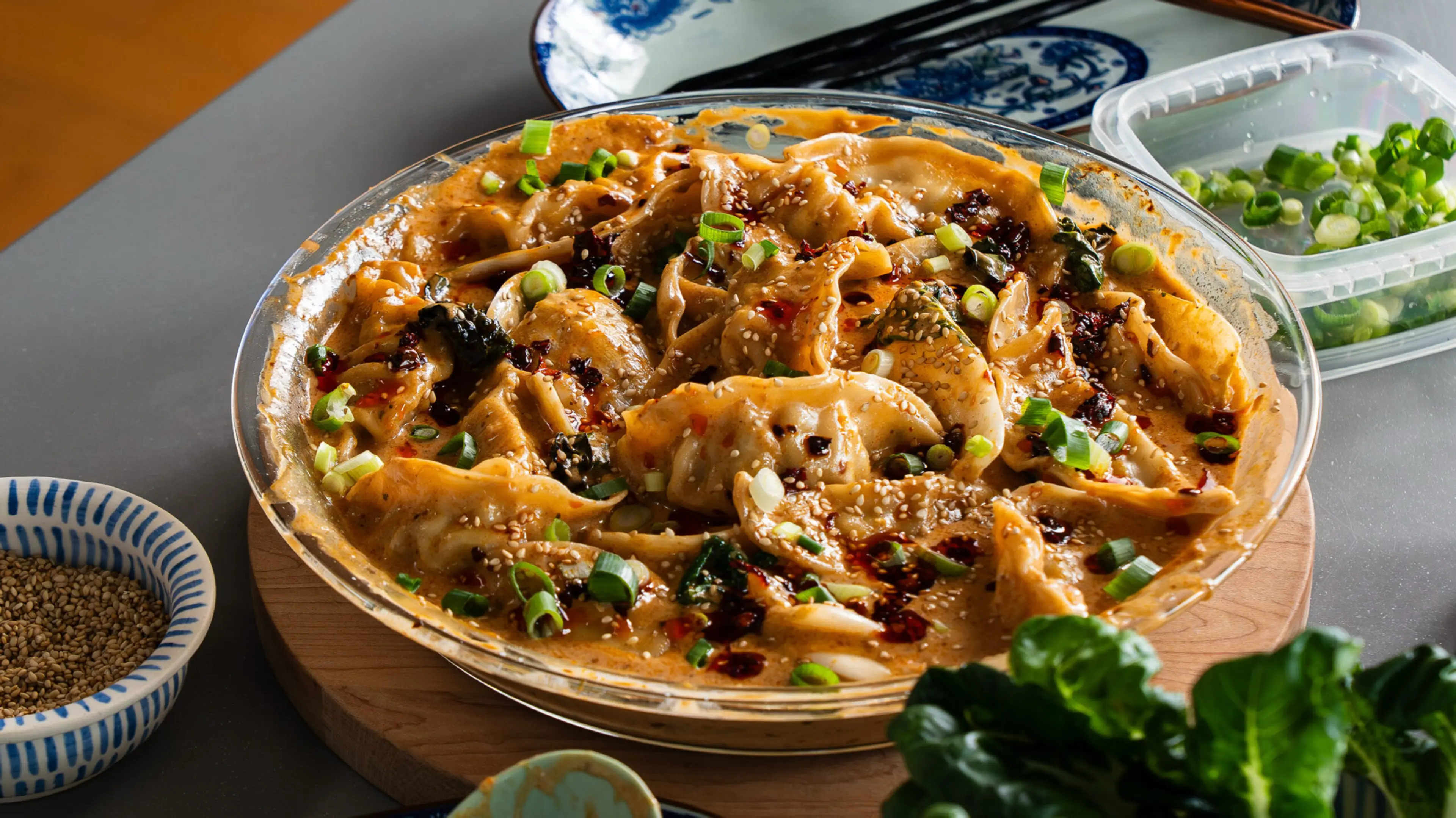 One Pan Baked Dumplings