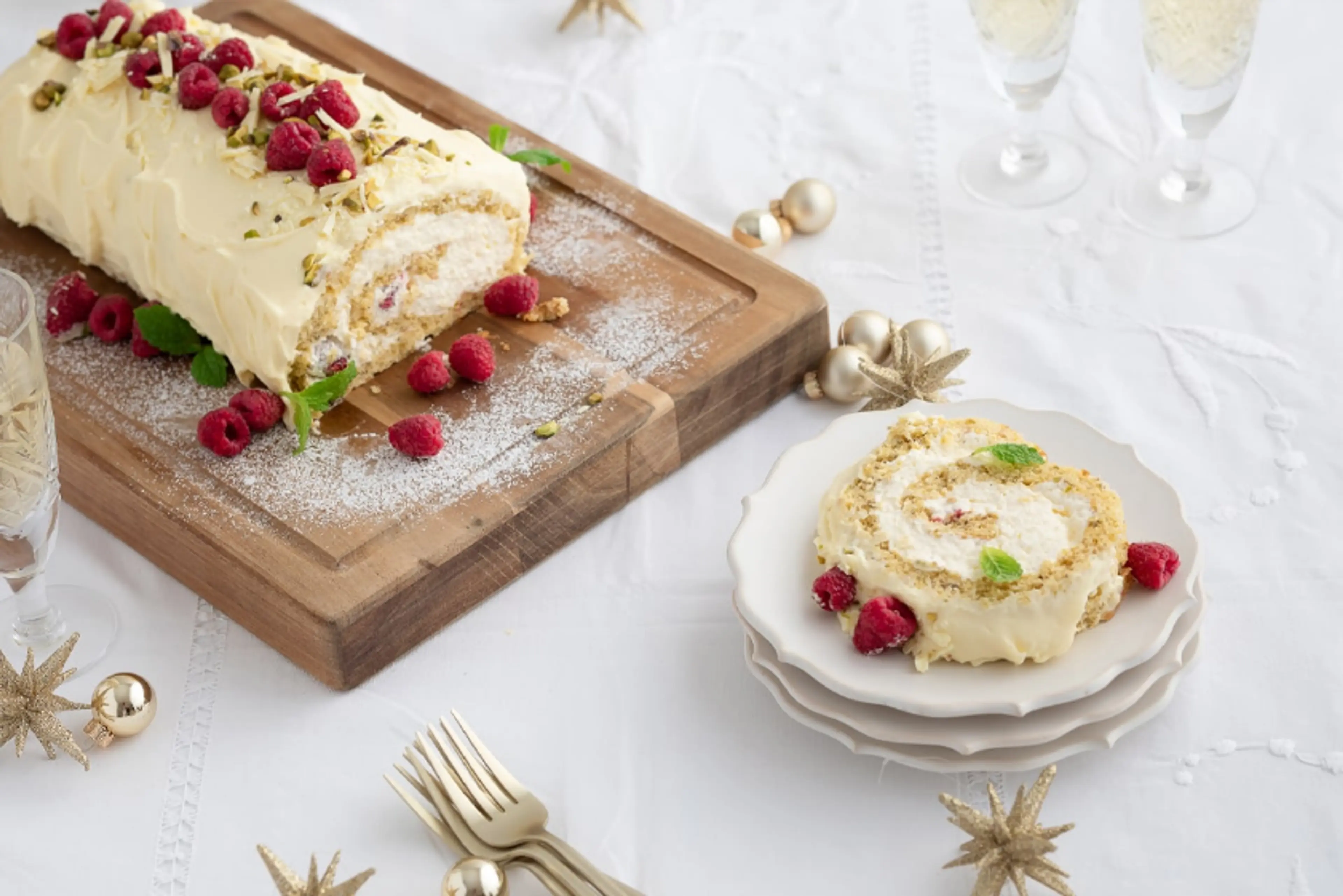 Pistachio Raspberry White Chocolate Roulade