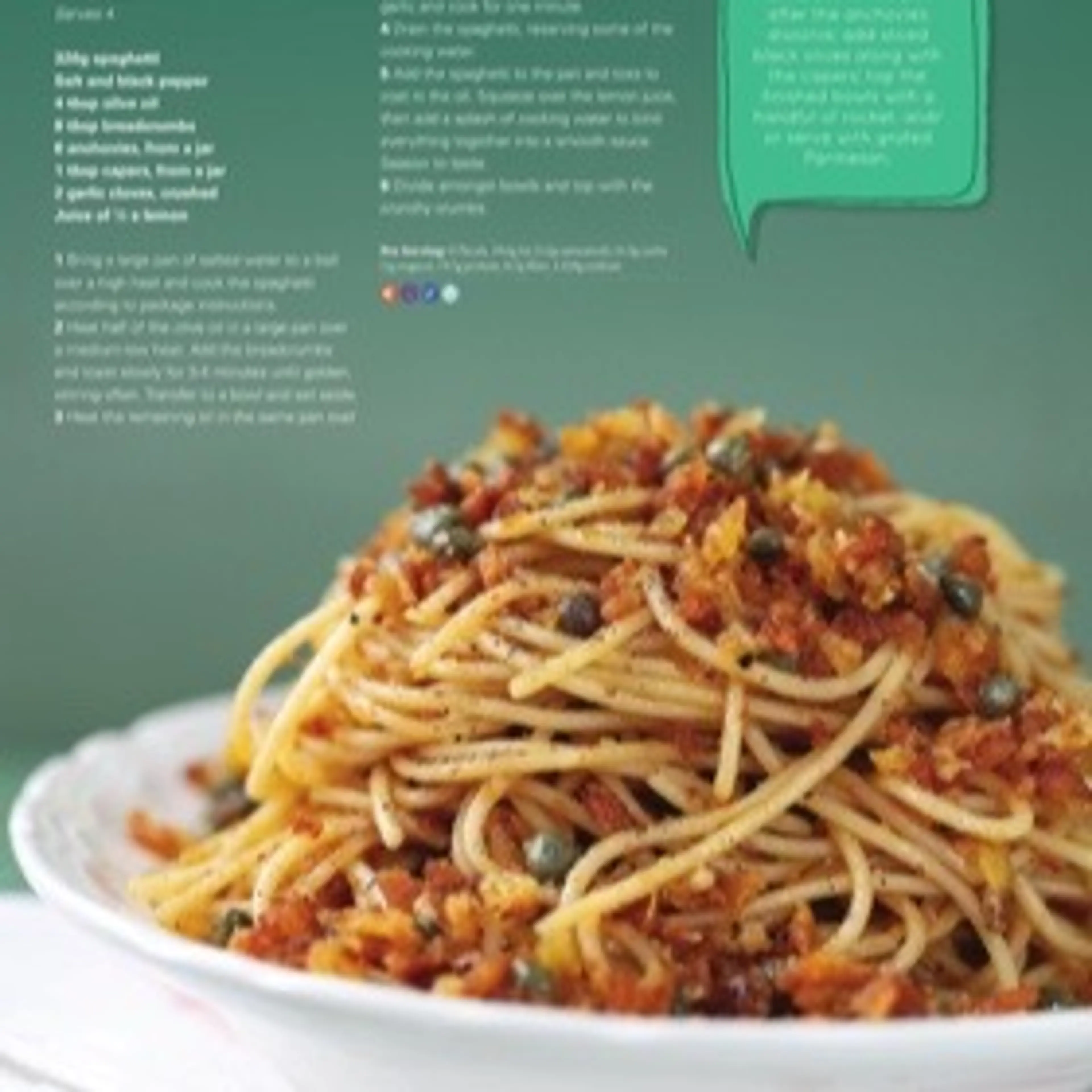 SPAGHETTI WITH AVICHOVIES. CRUMBS AND CAPERS