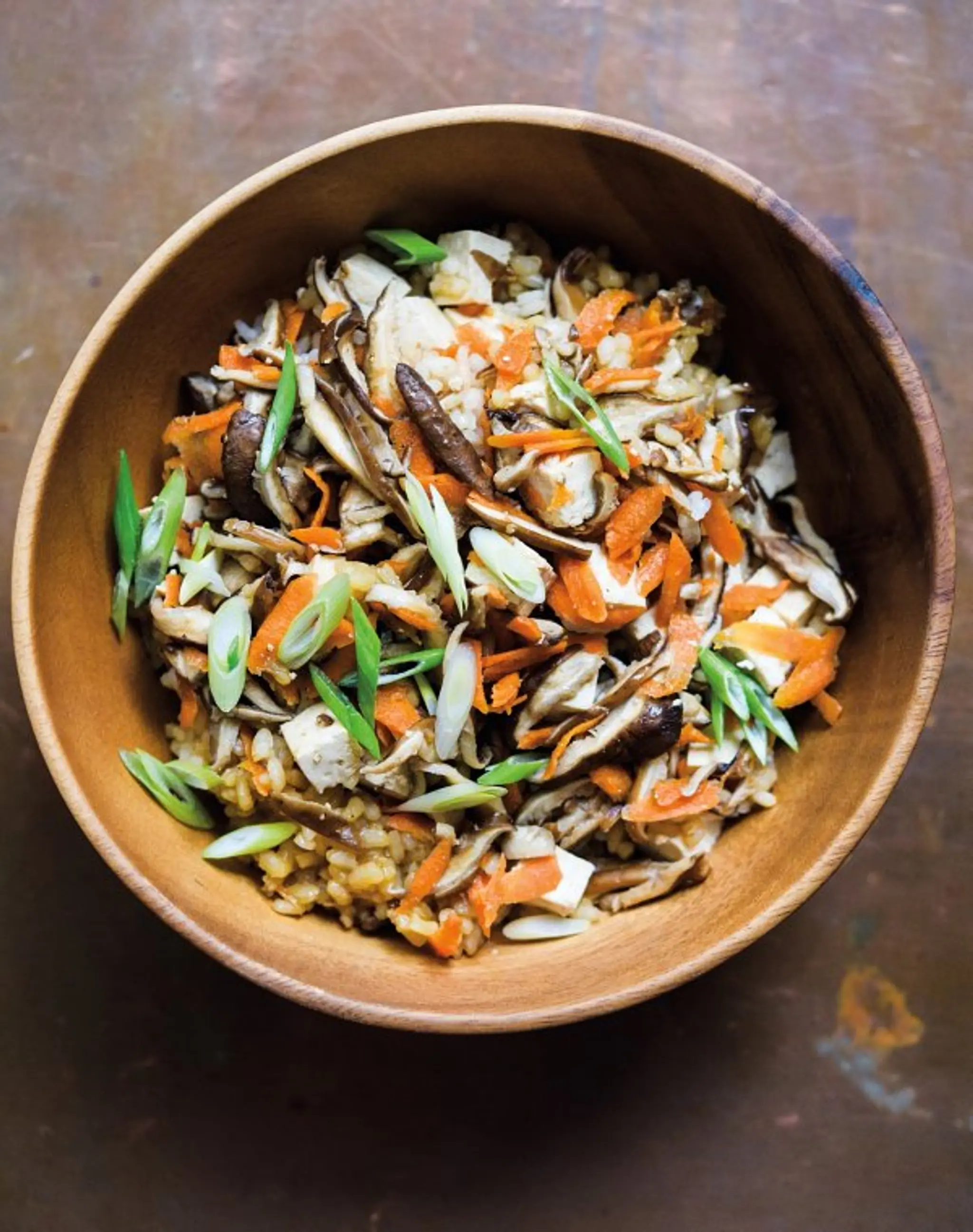 Soy-Steamed Japanese-Style Rice with Mushrooms and Tofu