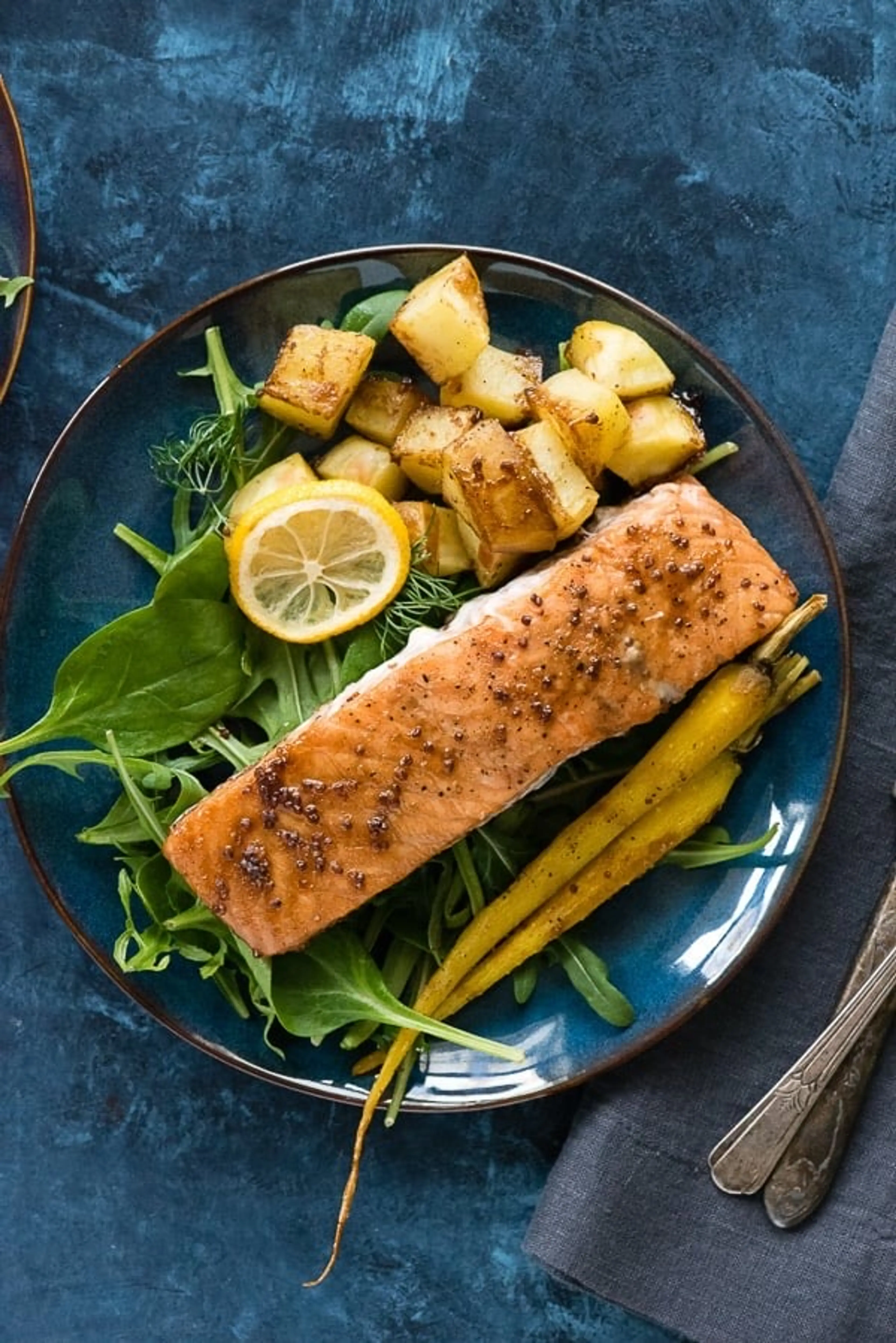 Sheet Pan Maple-Mustard Salmon with Potatoes and Carrots