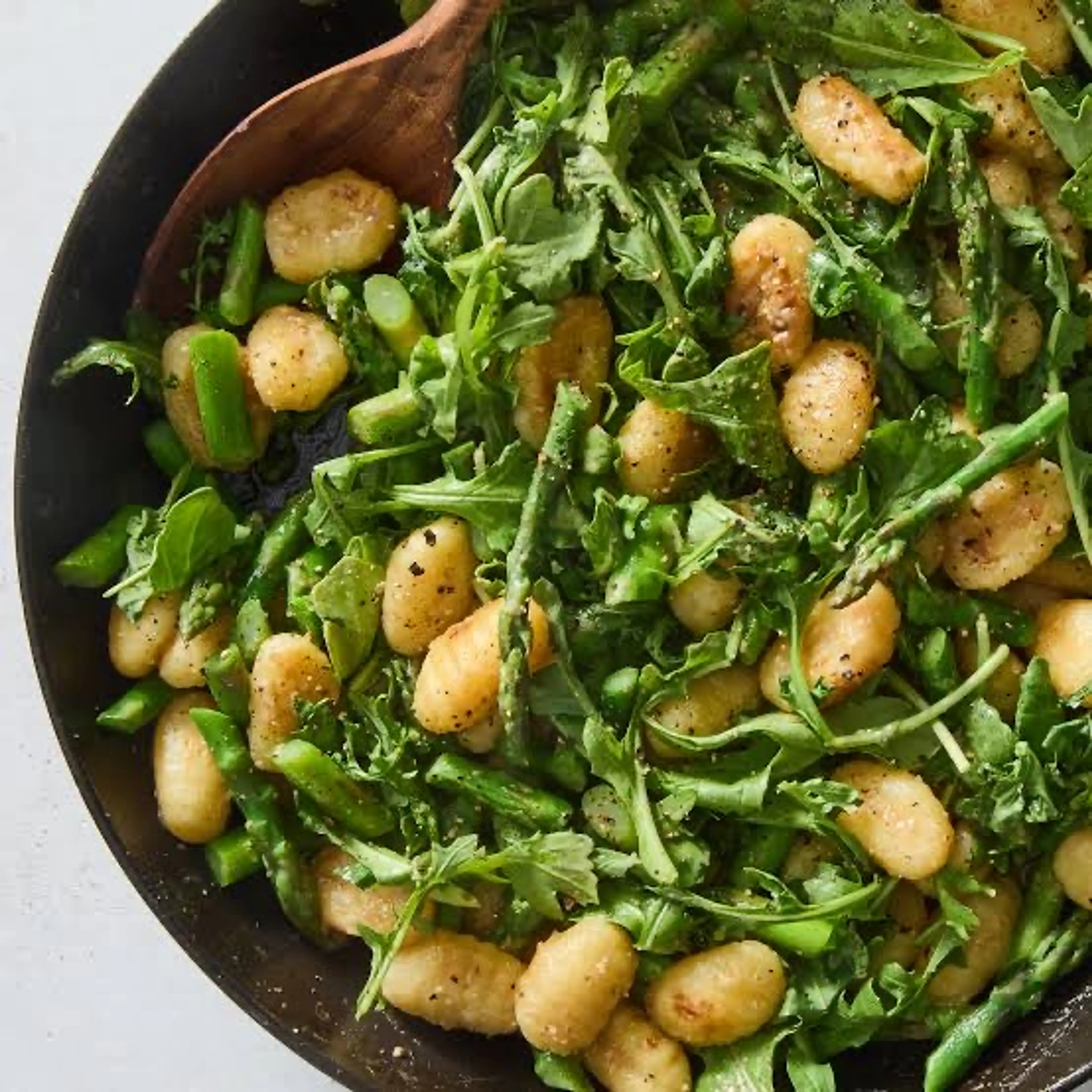 Skillet Gnocchi with Miso Butter and Asparagus