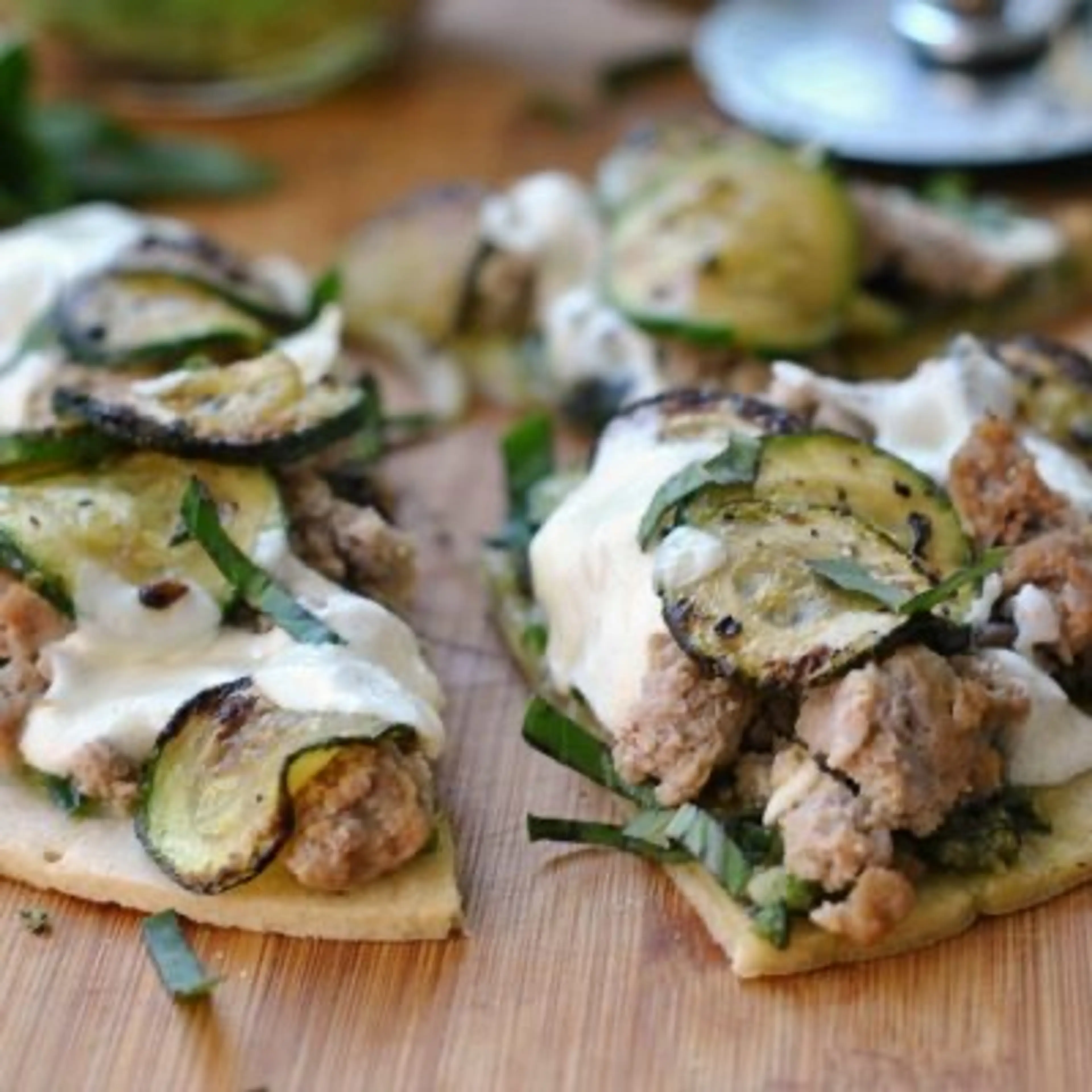 Zucchini-Pesto-Sausage Pizza
