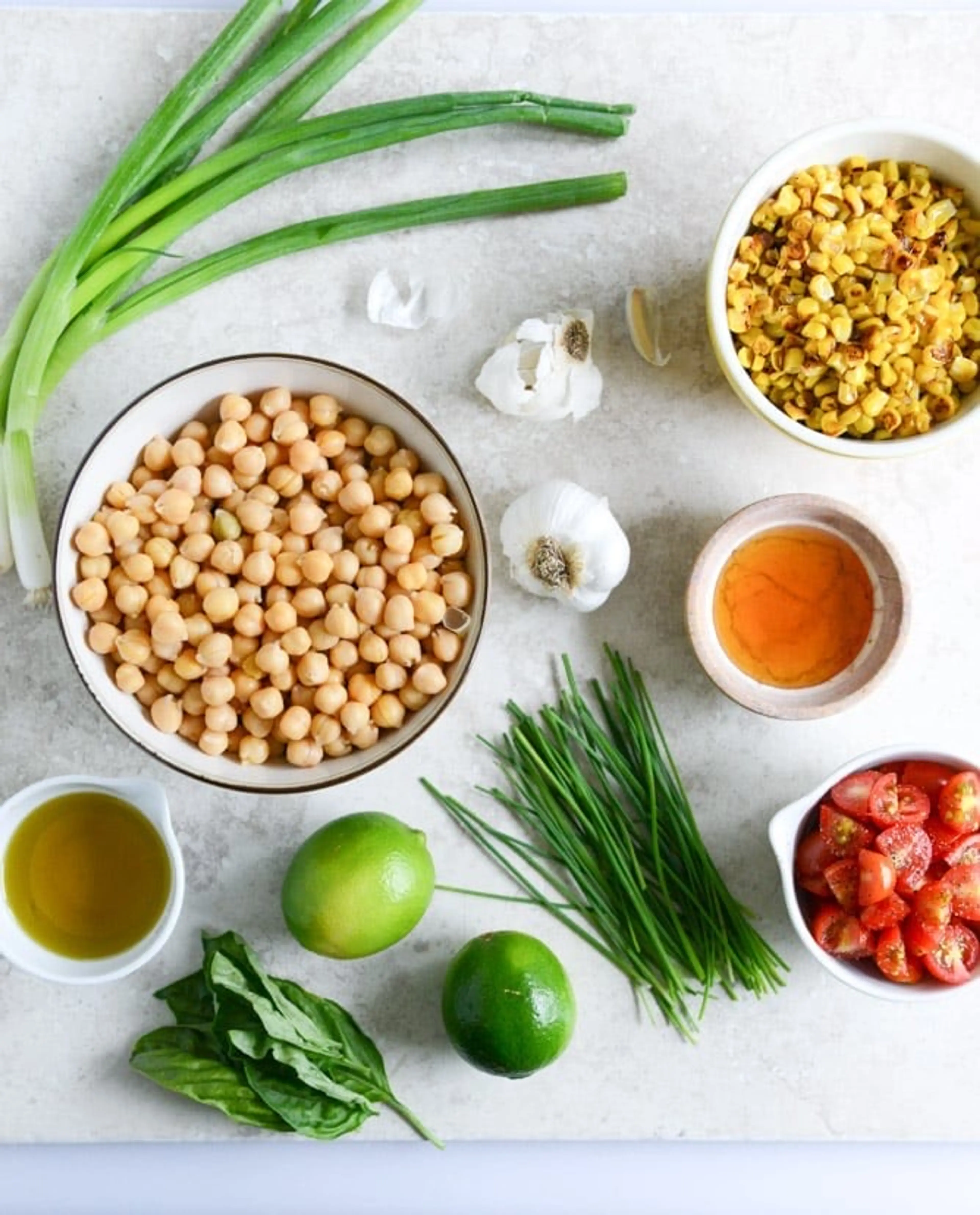 Summer Chickpea Salad with Honey Garlic Lime Vinaigrette