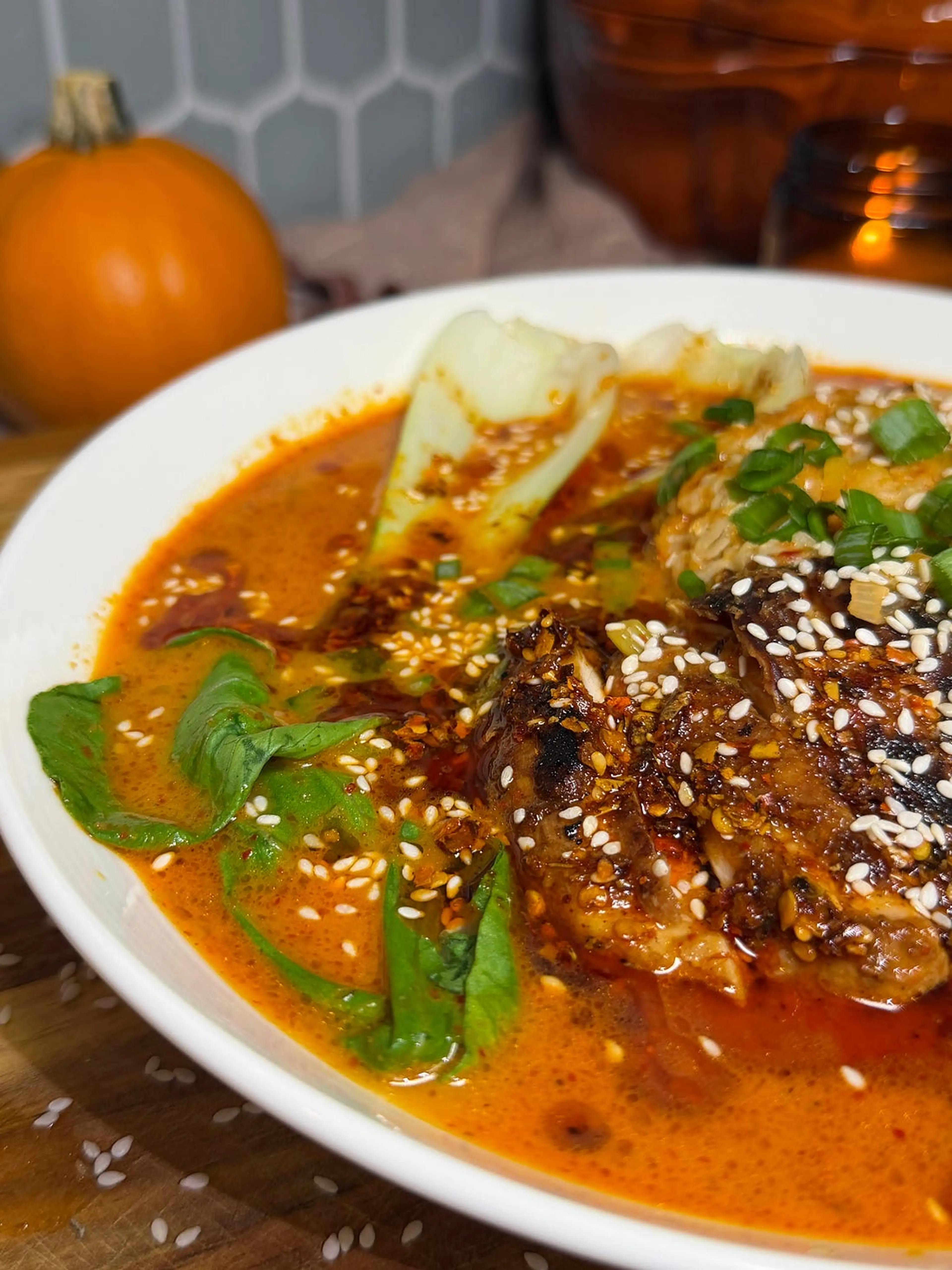 Coconut Ginger Brothy Rice Bowls with Honey Miso Chicken