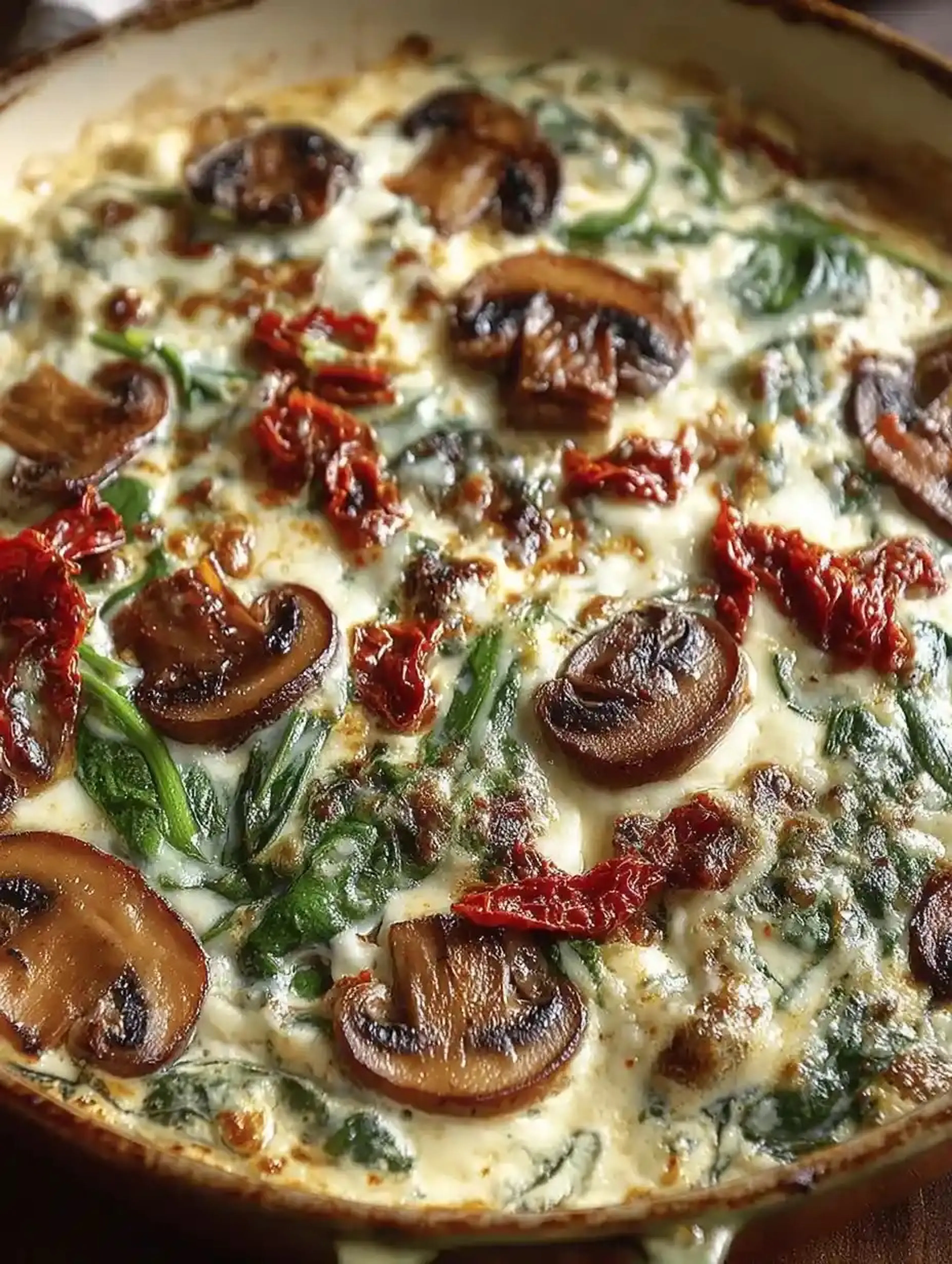 Mushrooms with Spinach & Chicken - Creamy & Baked