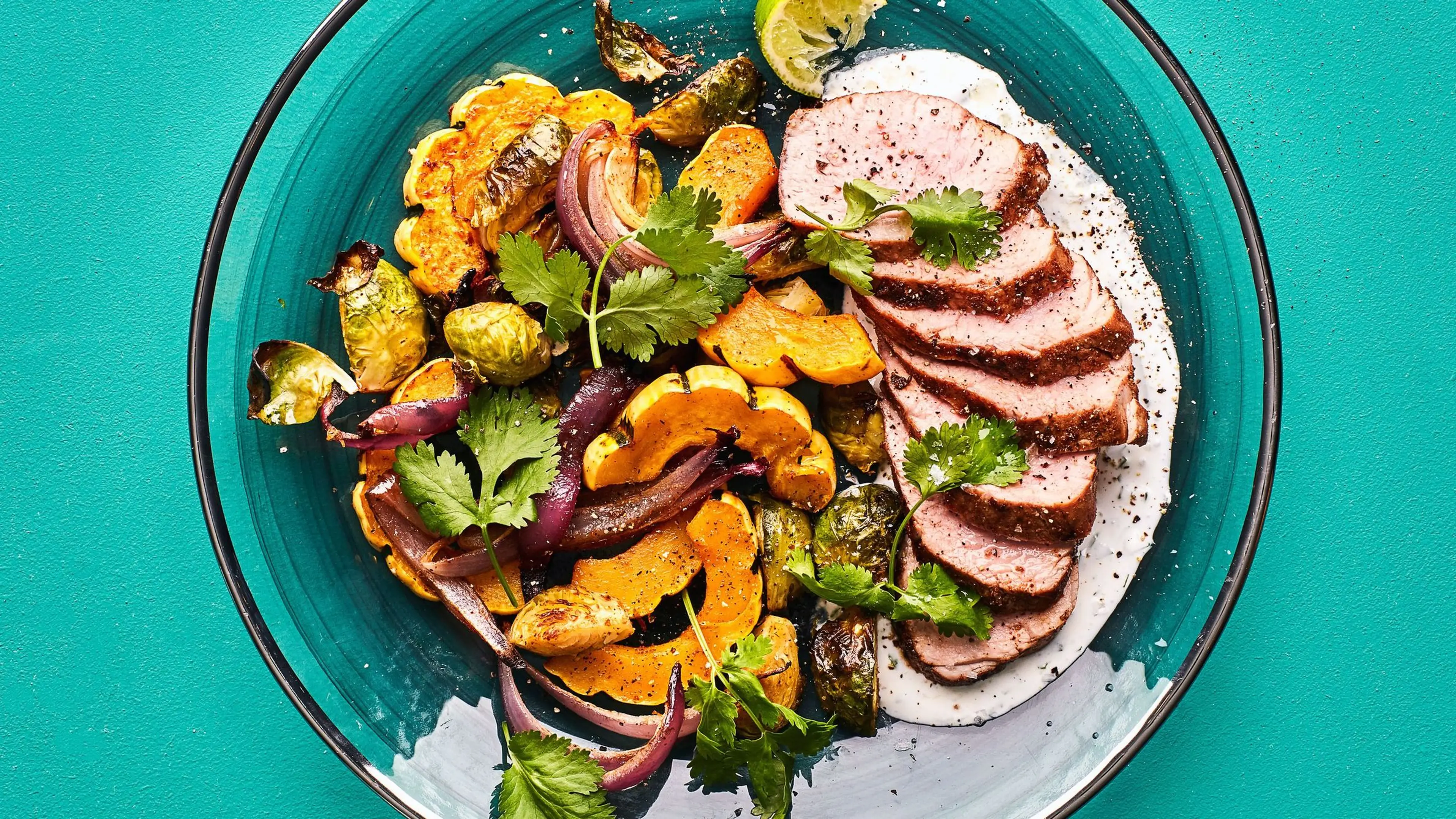 Pork Tenderloin with Brussels Sprouts and Squash