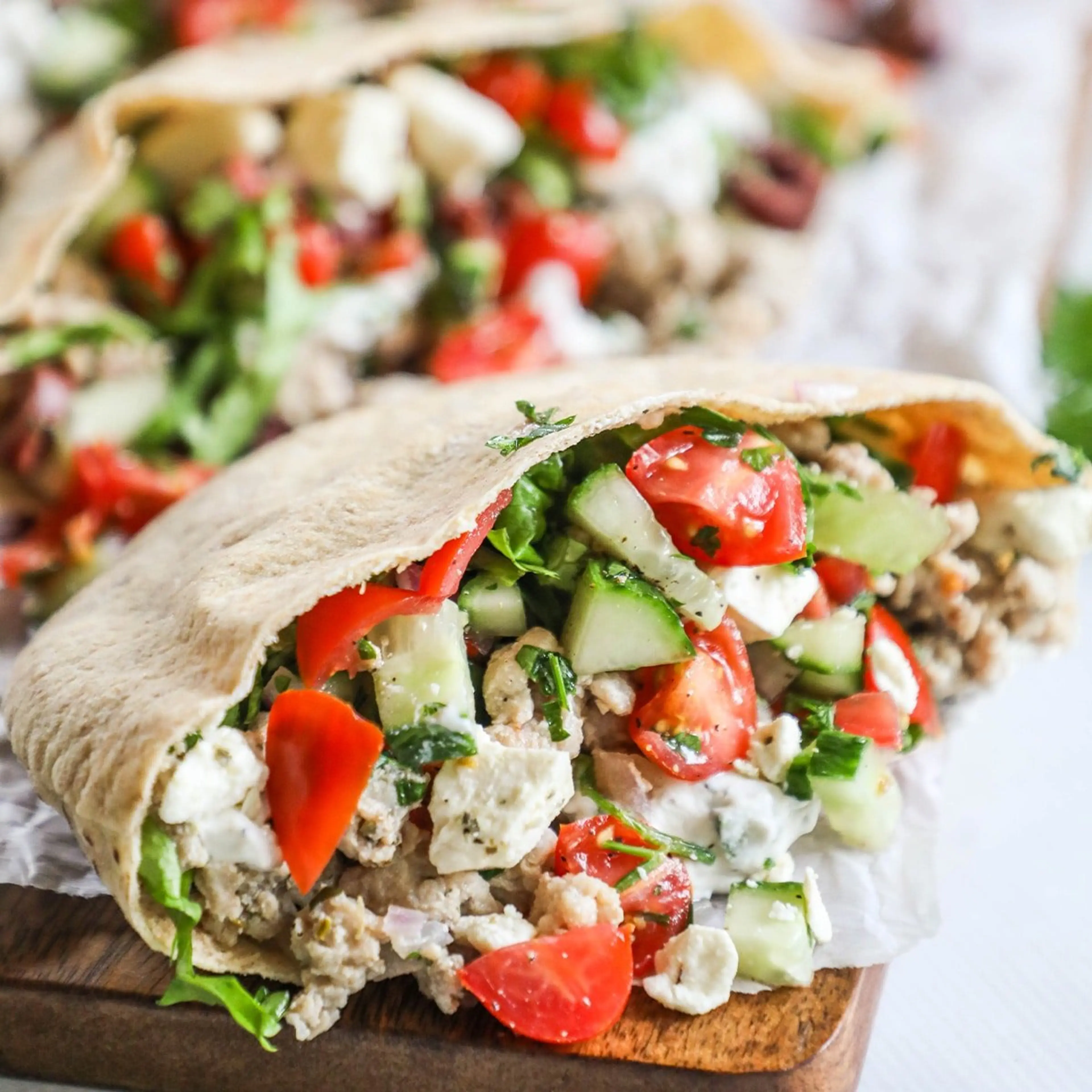 Mediterranean Ground Chicken Pitas