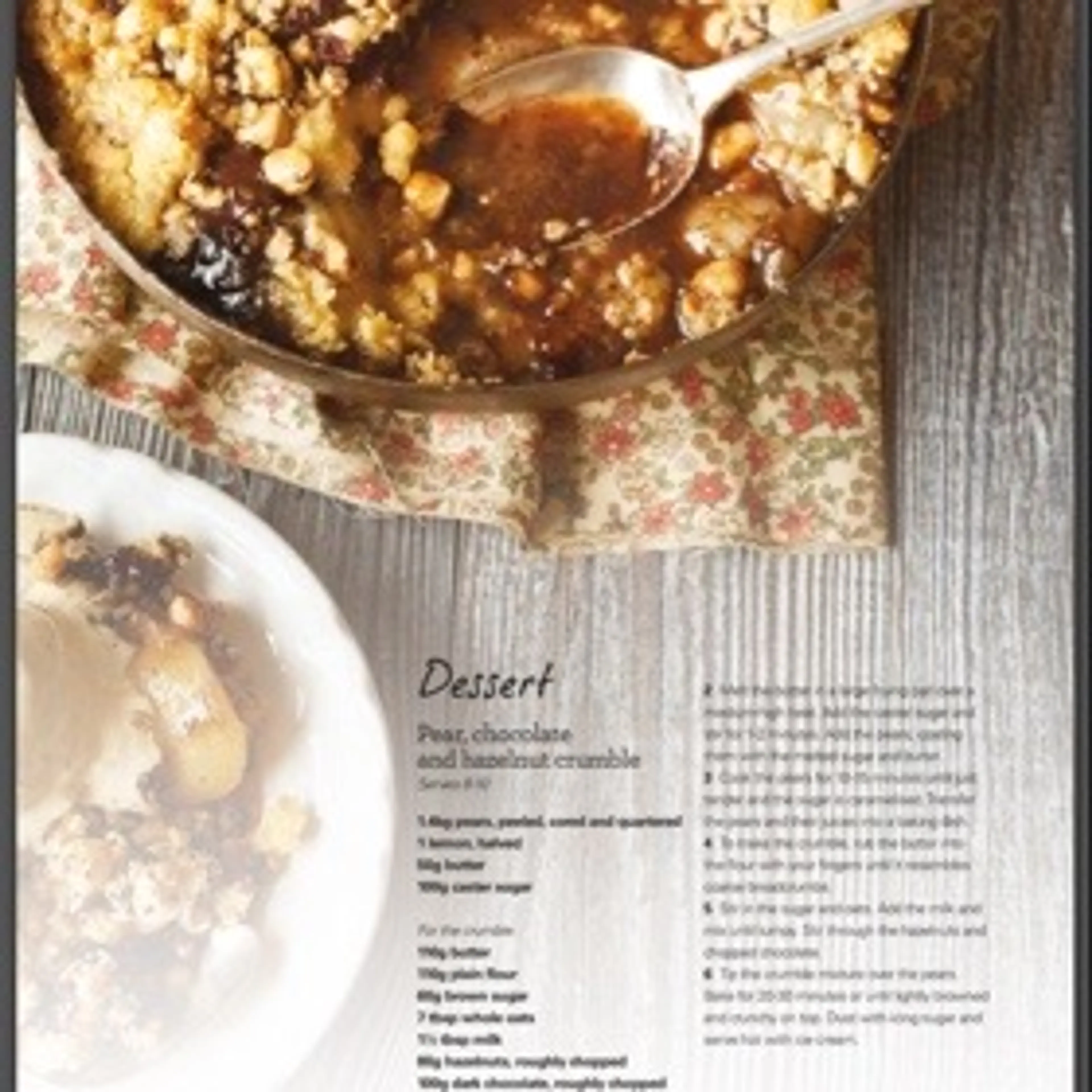 Pear, chocolate and hazelnut crumble