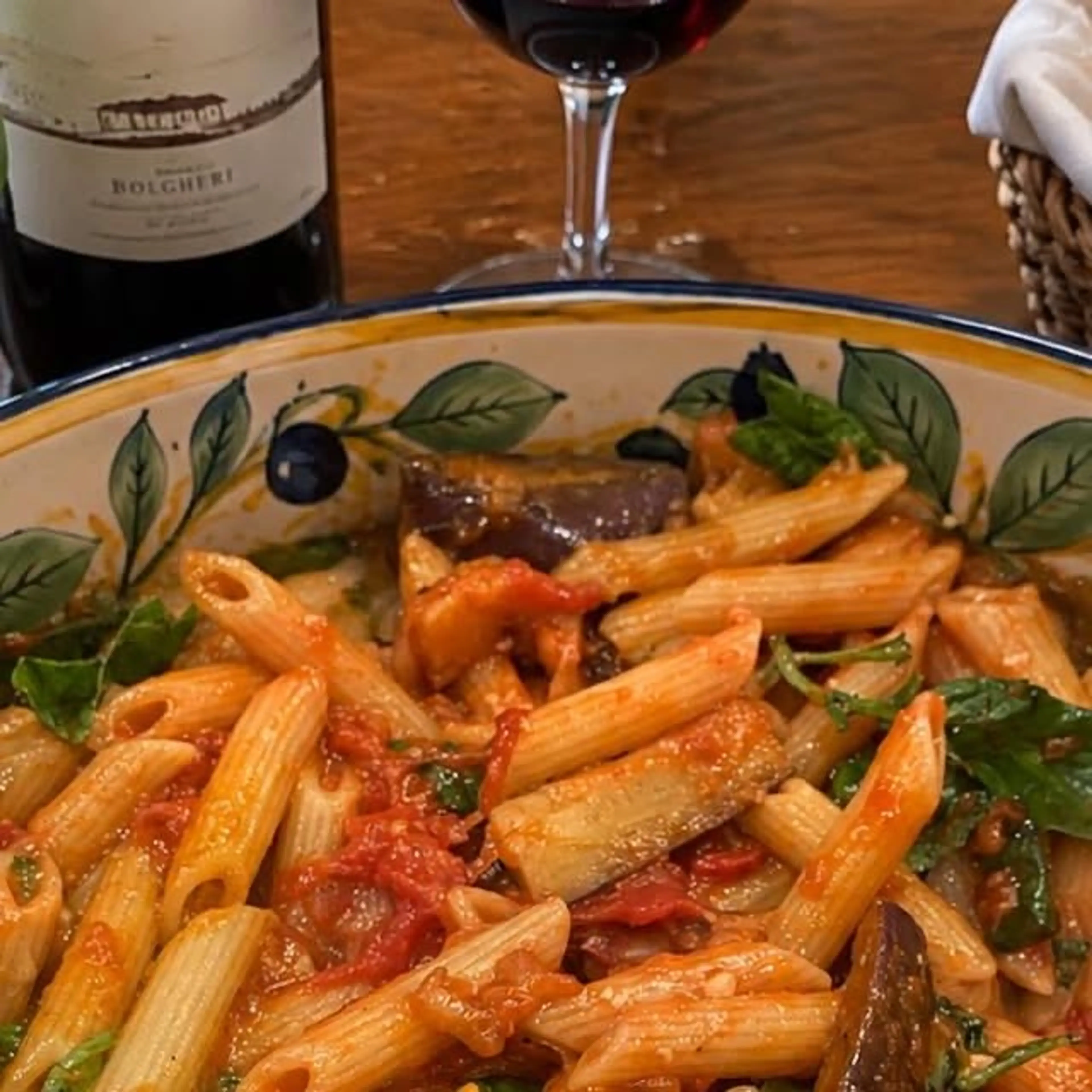 Penne with Eggplant, Tomato, Garlic & Fresh Basil