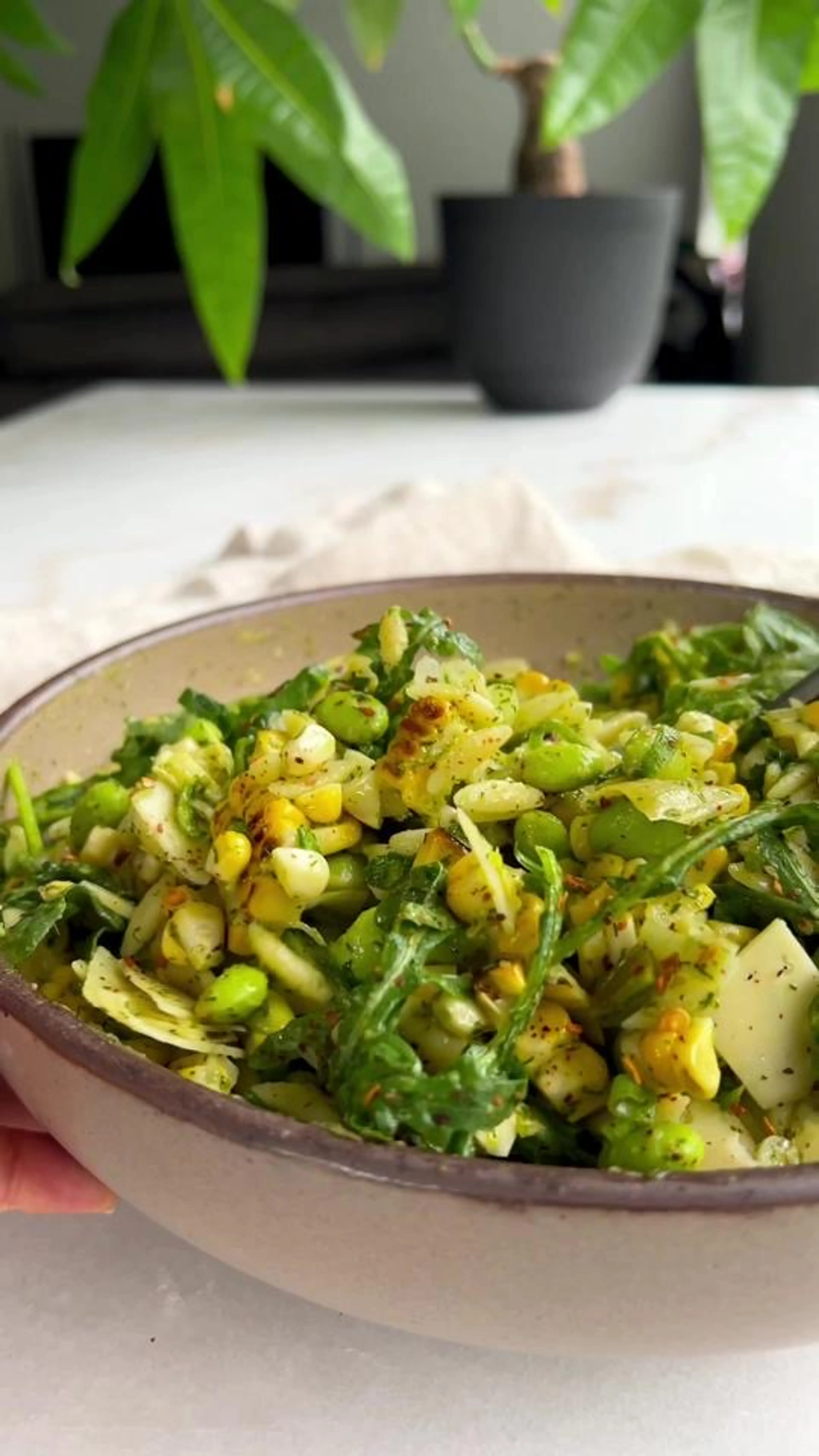 Grilled Corn Orzo Salad with Scallion Dill Dressing