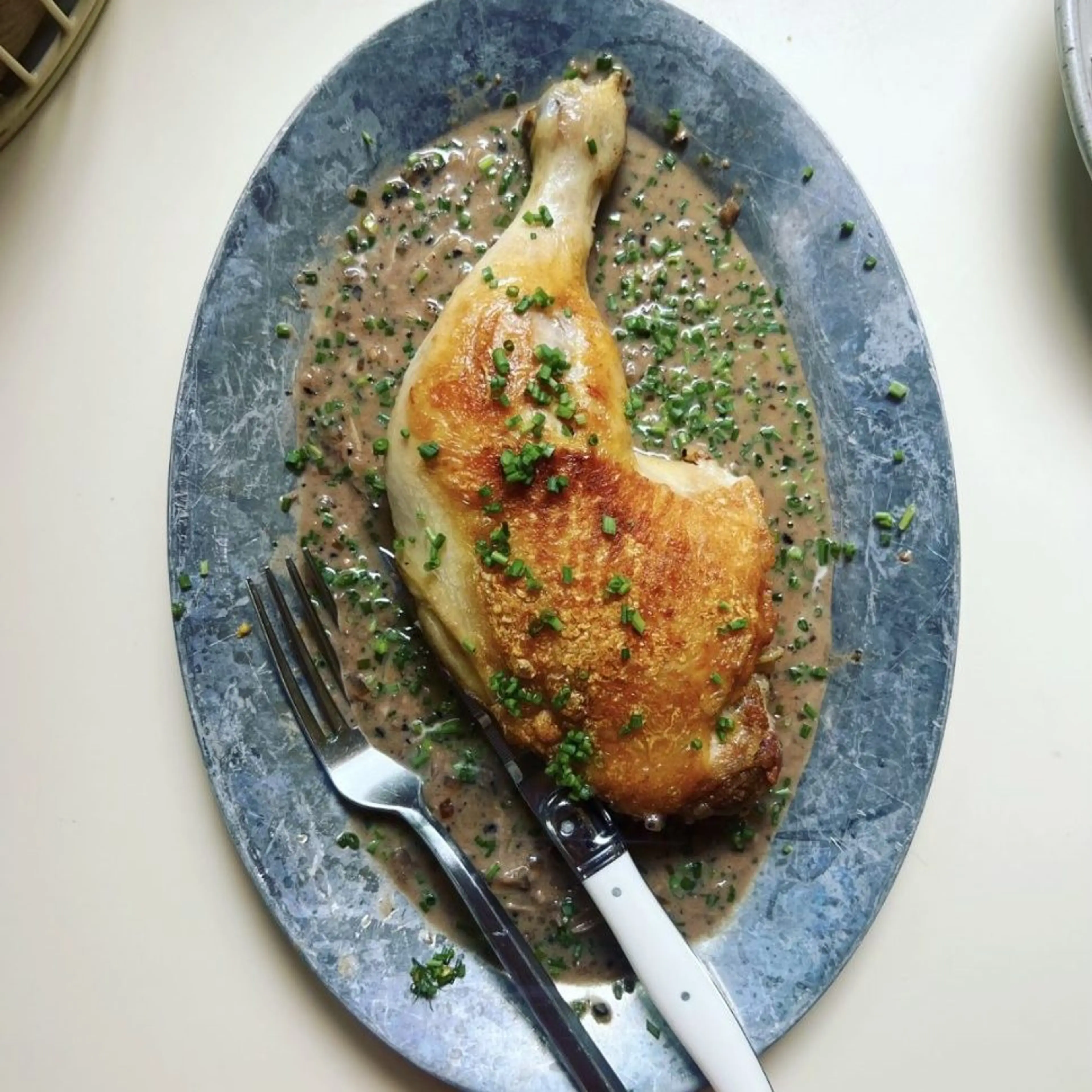 Crispy Chicken Au Poivre with Miso and Creme Fraiche