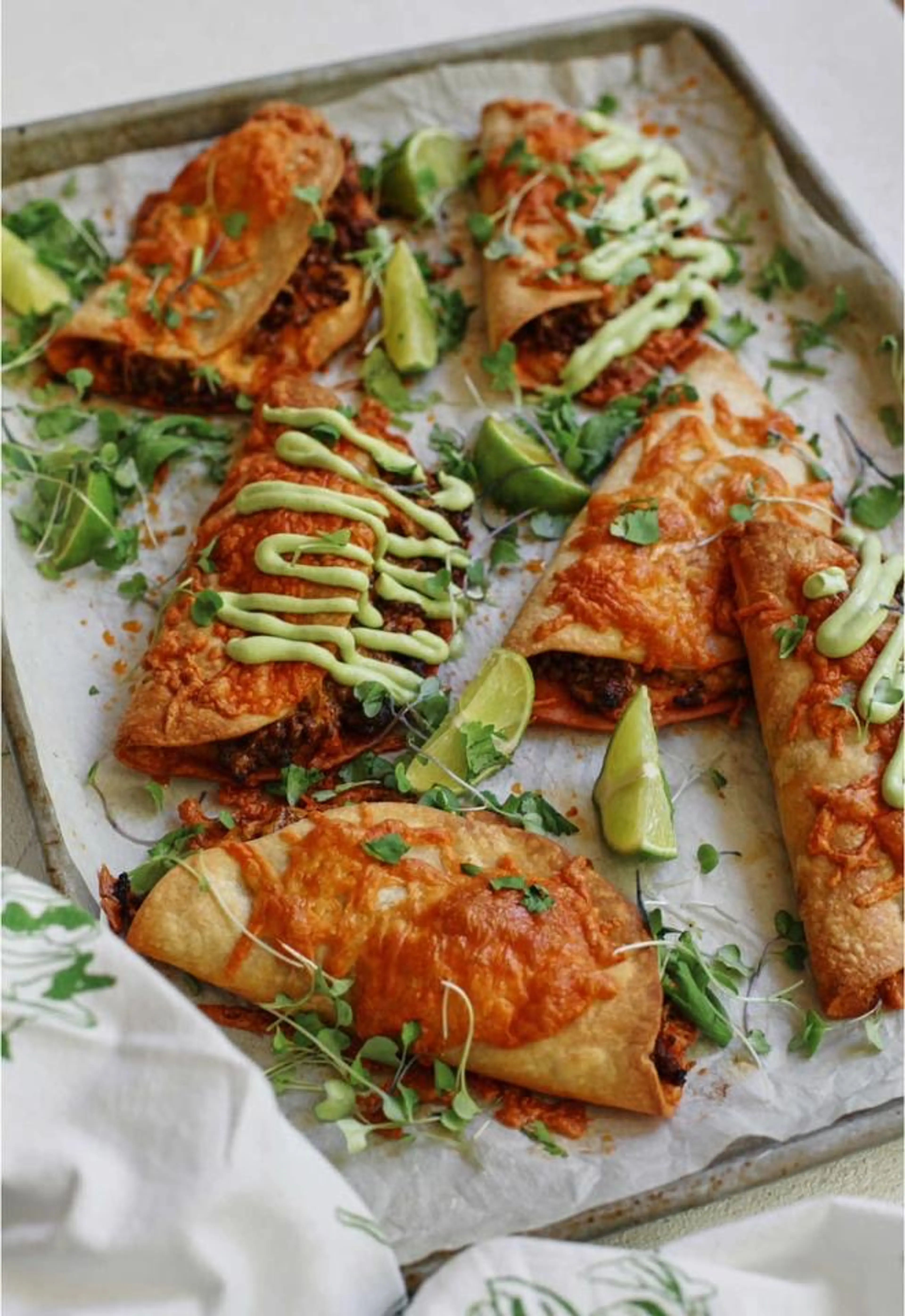Sheet Pan Beef Tacos with Avocado Lime Crema