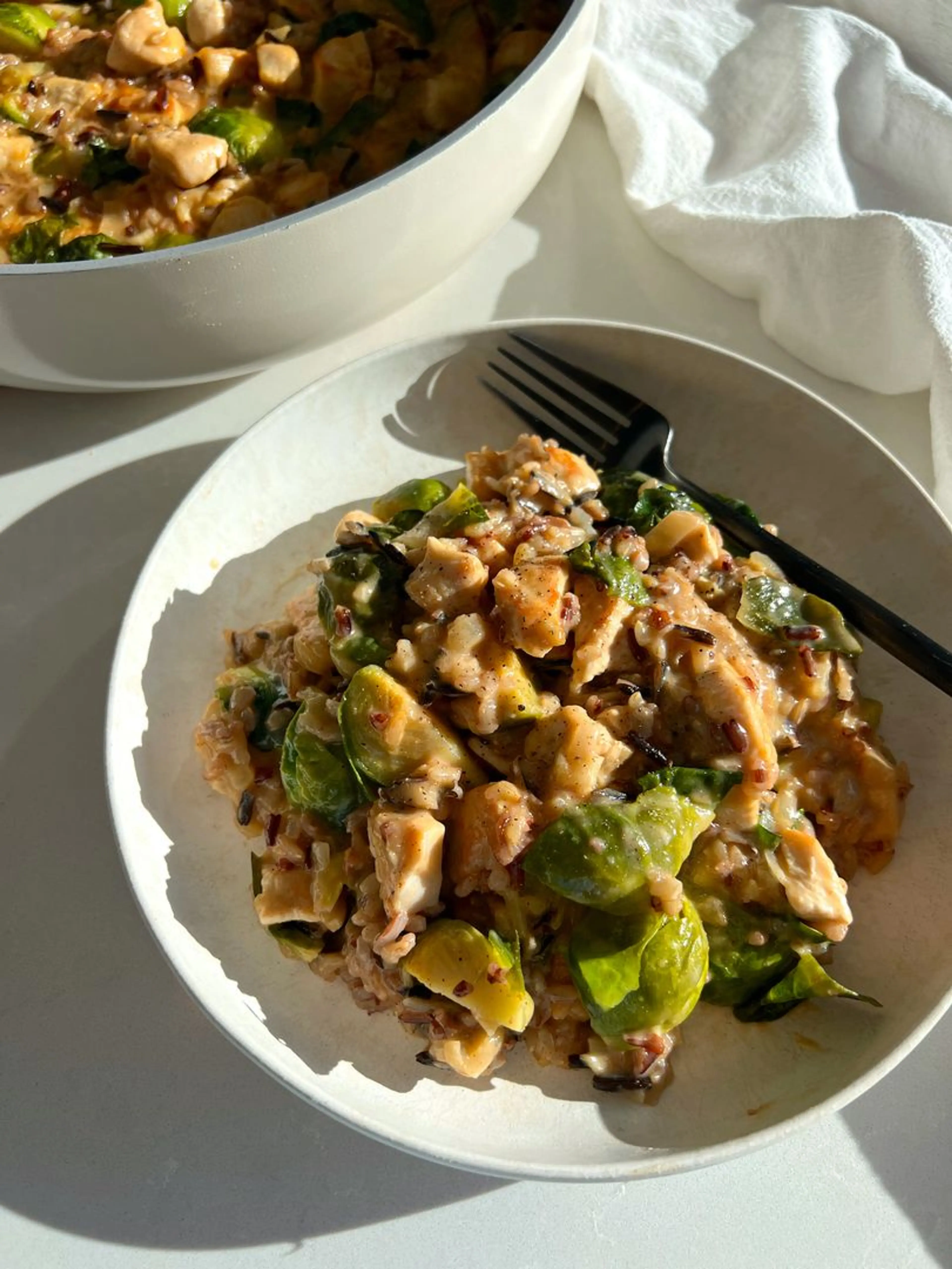 Cheesy Chicken and Brussels Sprouts Casserole with Wild Rice