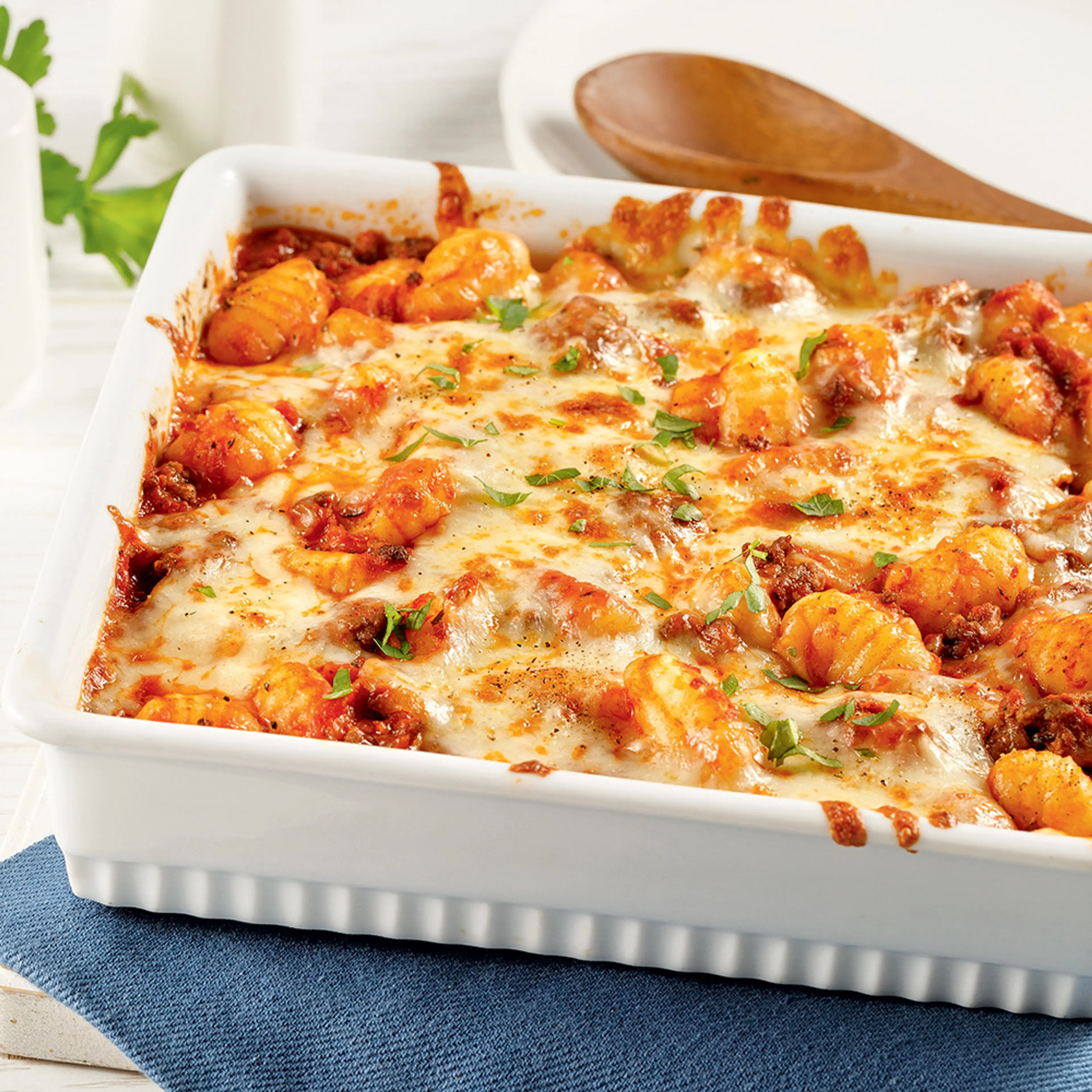 Casserole de gnocchis gratinés au boeuf haché