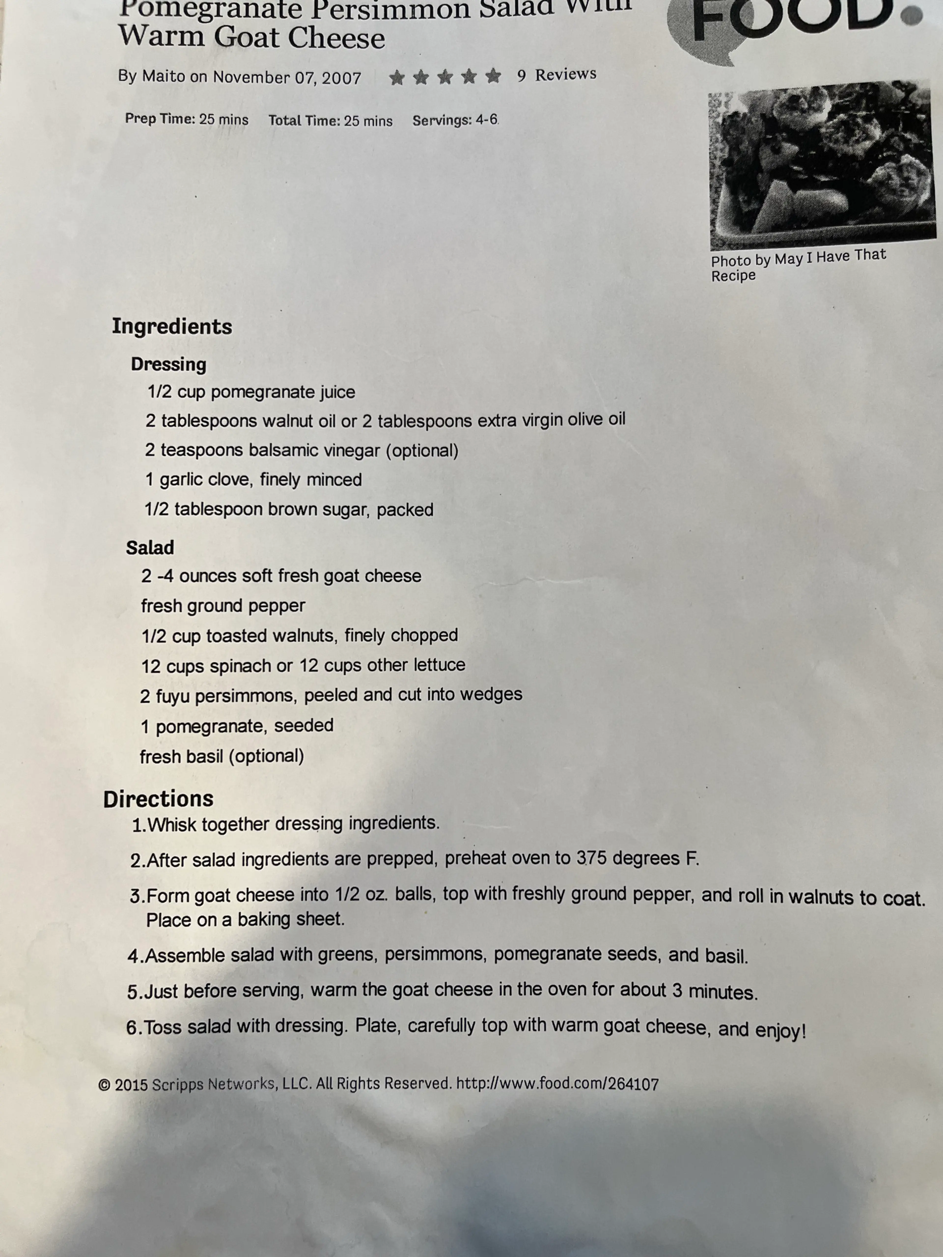 Pomegranate Persimmon salad with Warm Goat Cheese