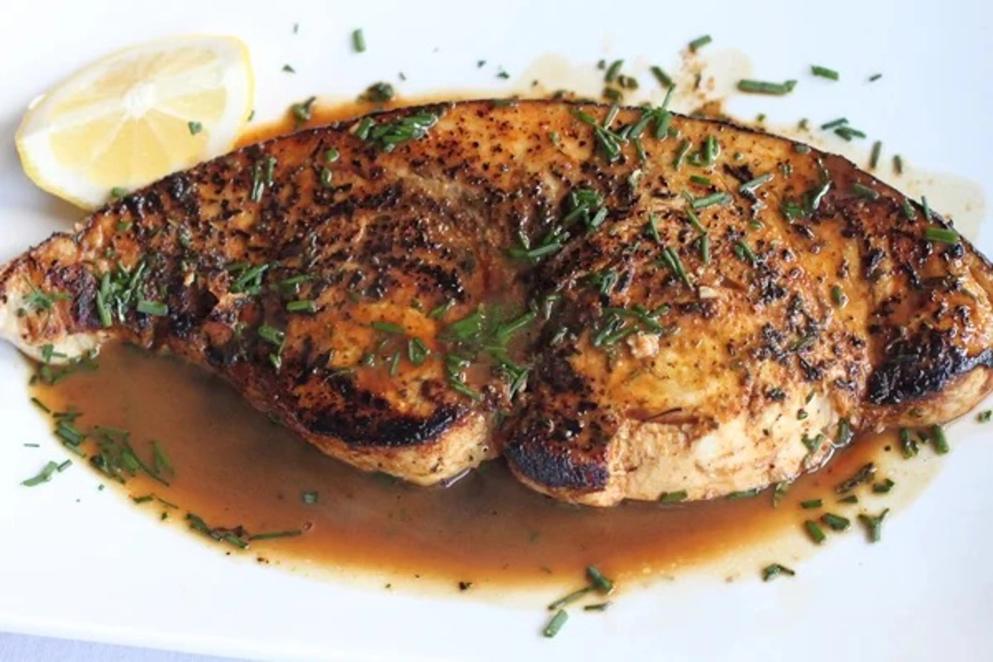 Seared Swordfish with a Lemon and Wine Rosemary Sauce