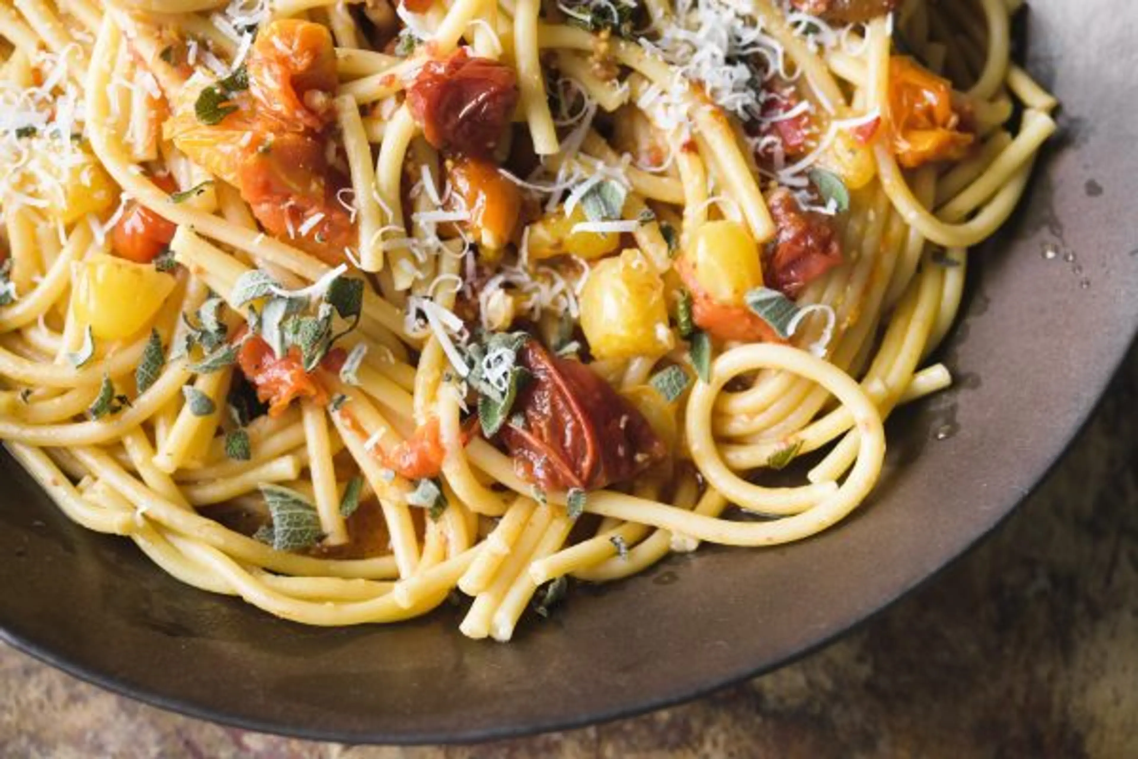 Bucatini with Cherry Tomato Sauce and Fresh Sage